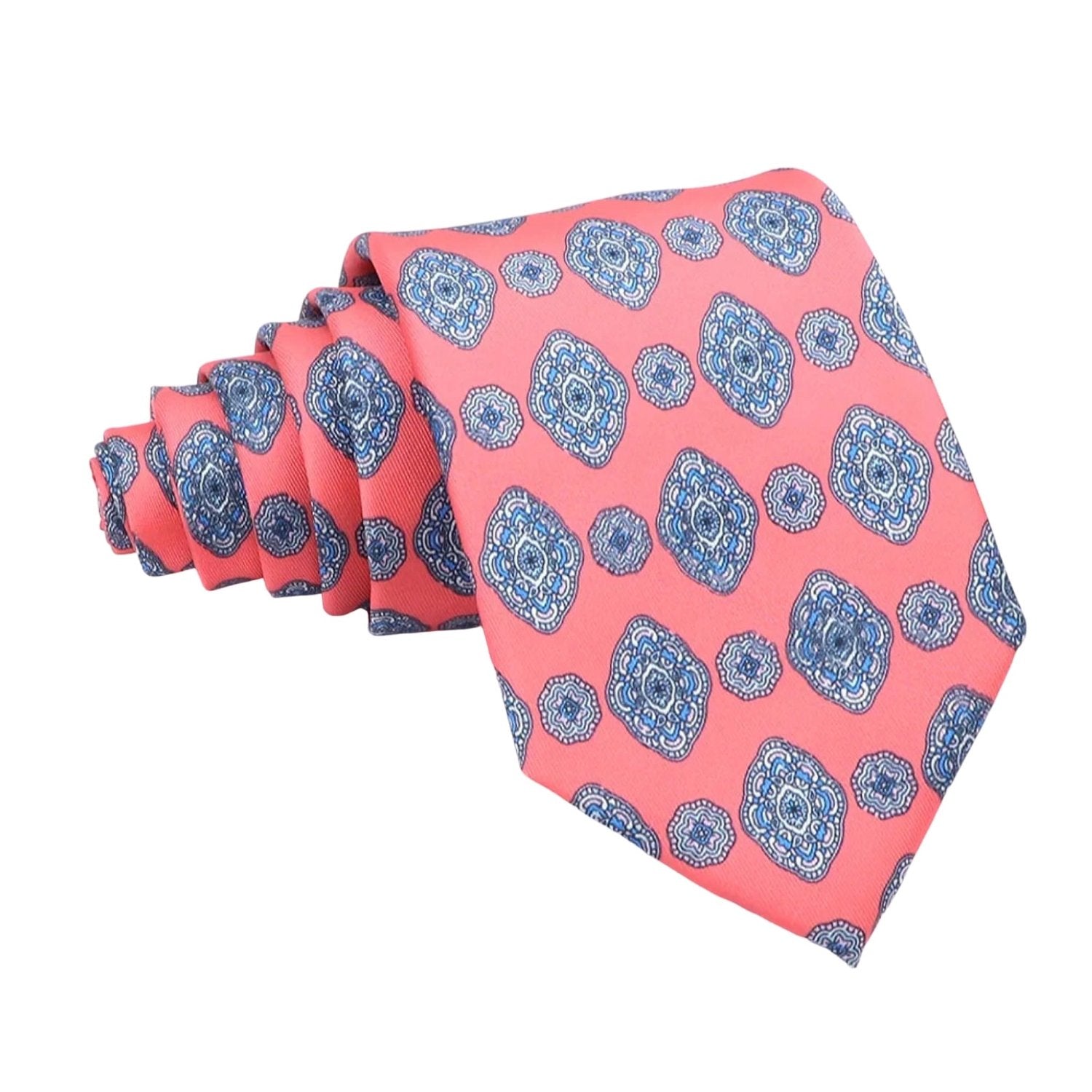 Coral With Blue Medallion Necktie