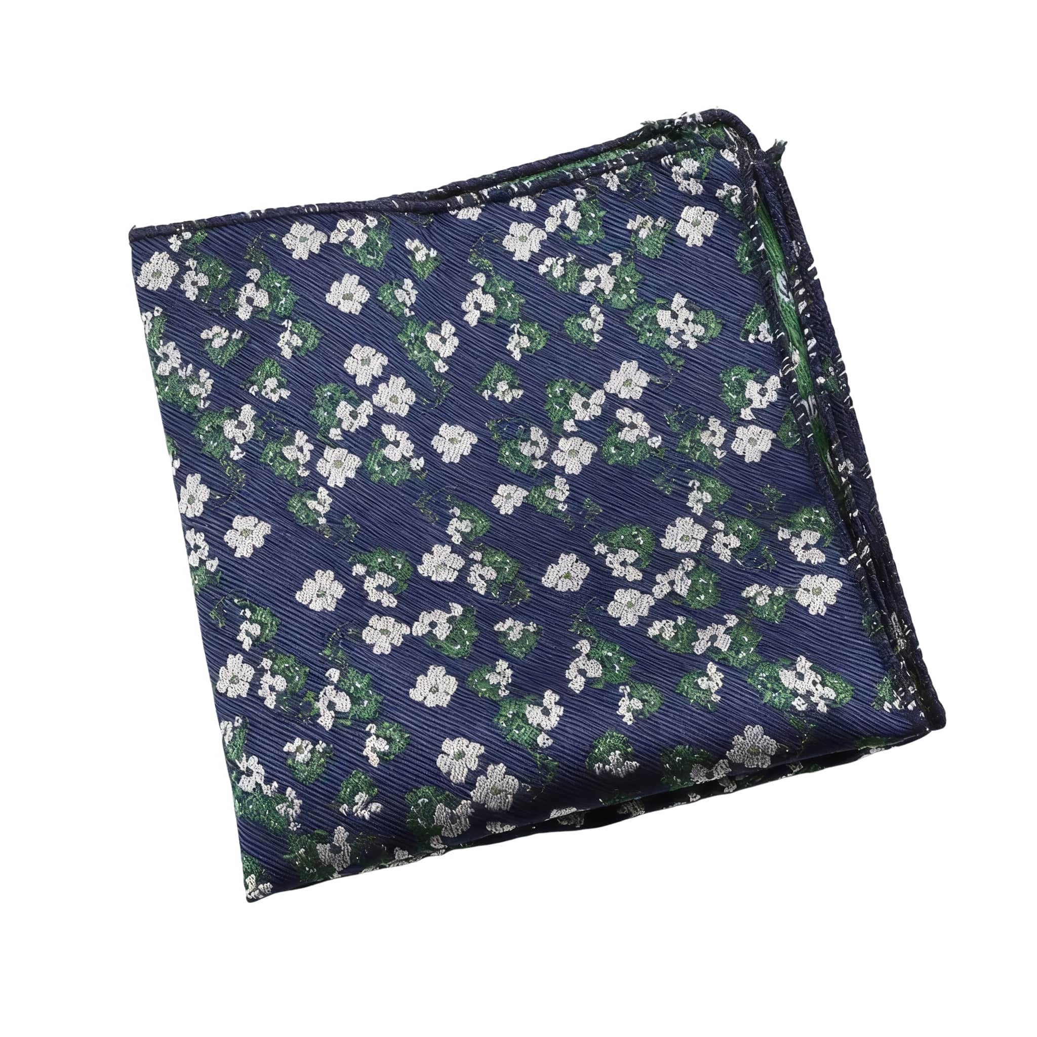 Navy Blue White Floral Pocket Square