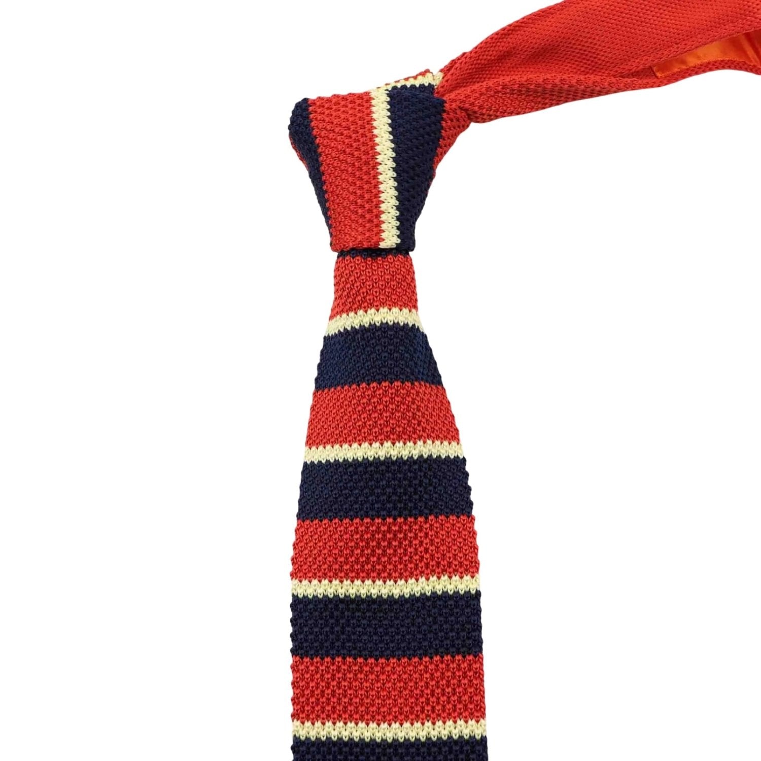 Red With Navy Blue And White Stripes Necktie