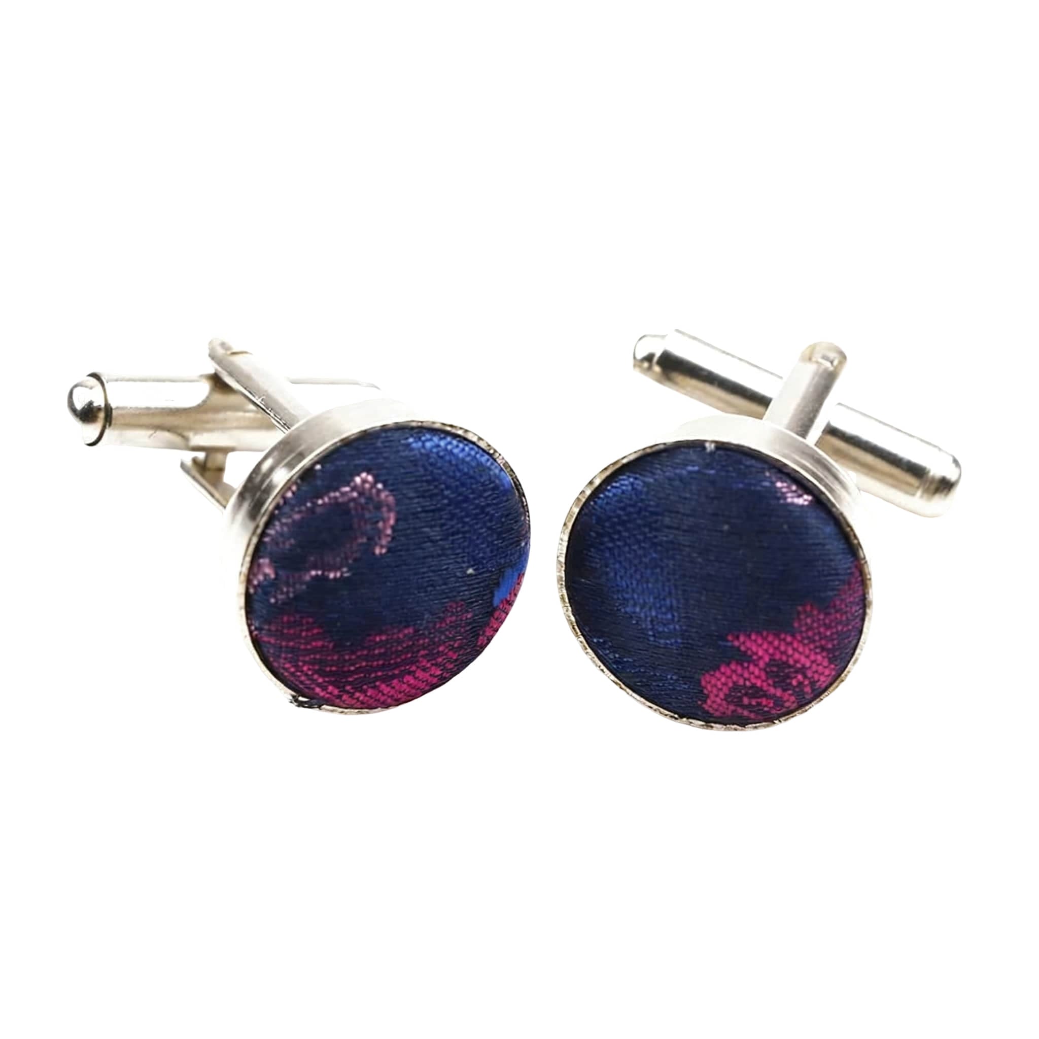 Navy Blue Pink Floral Cufflink