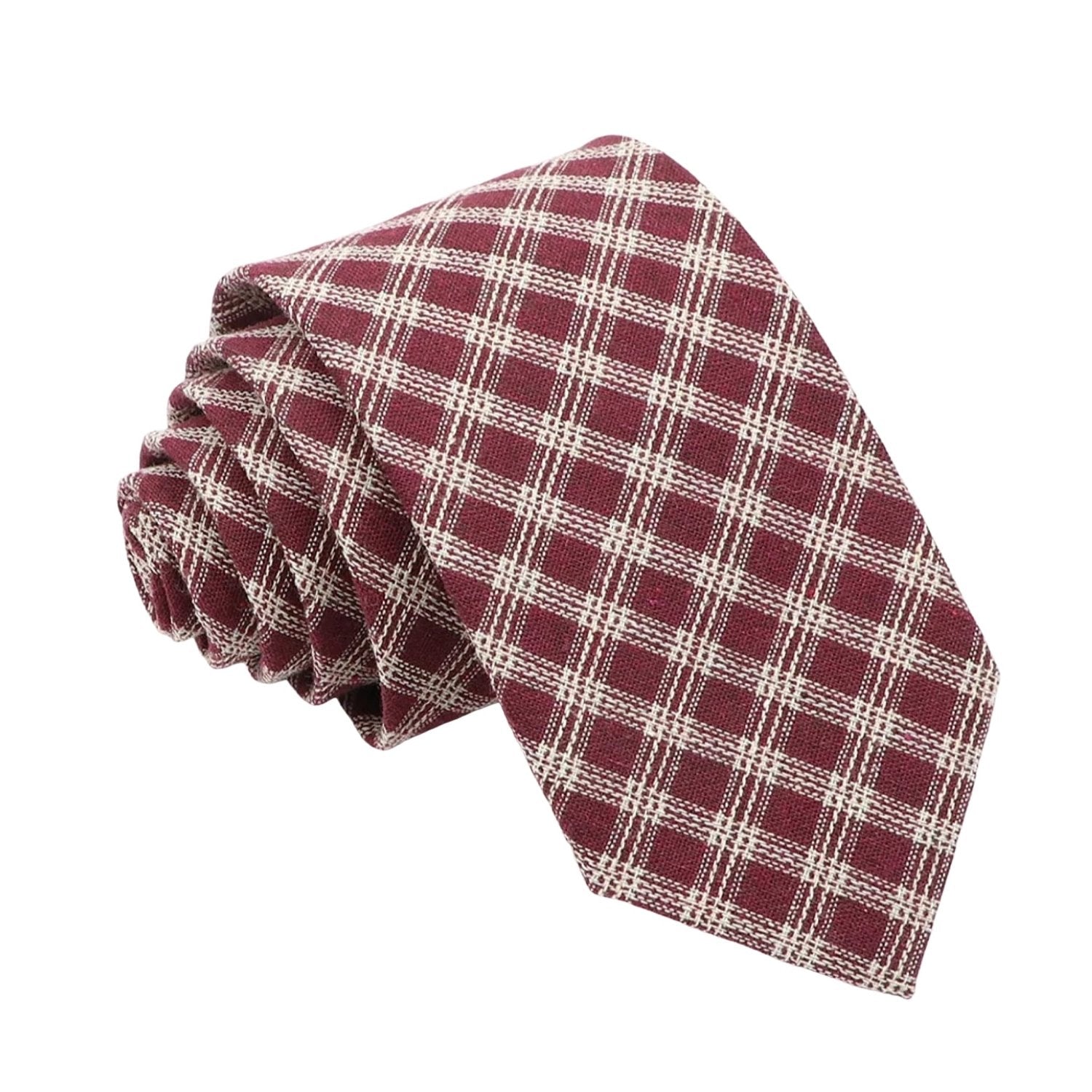 Burgundy With Cream Plaid Necktie