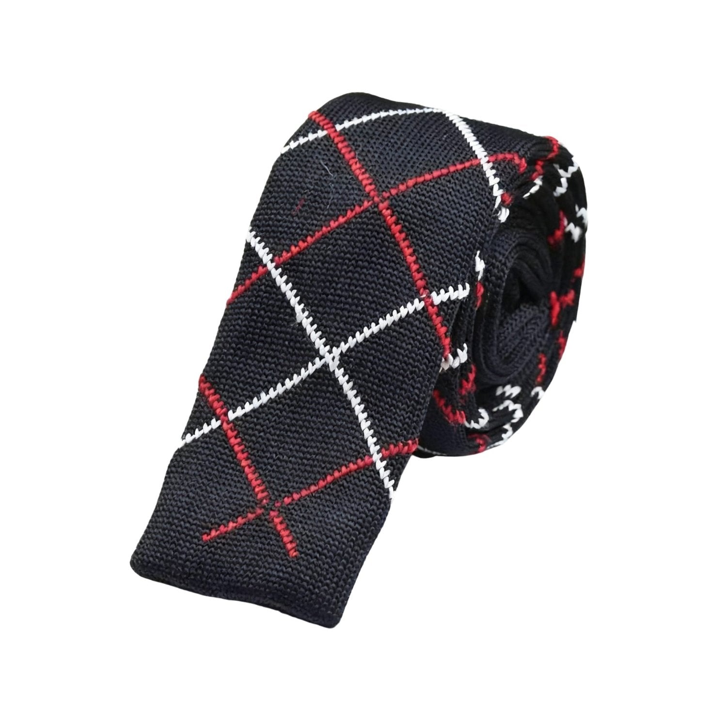 Black With Red White Plaid Necktie