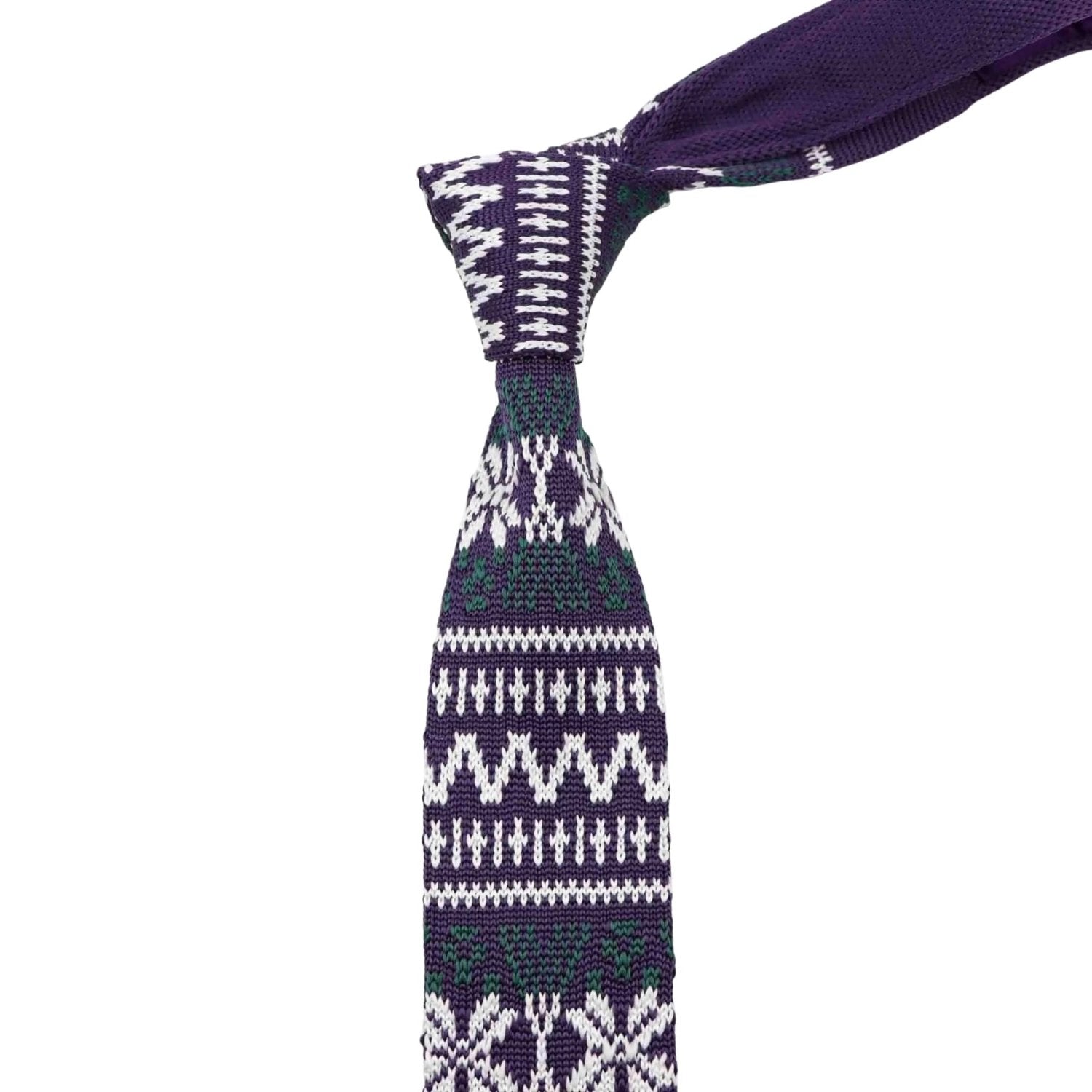 Purple With White Green Geometric Knitted Necktie