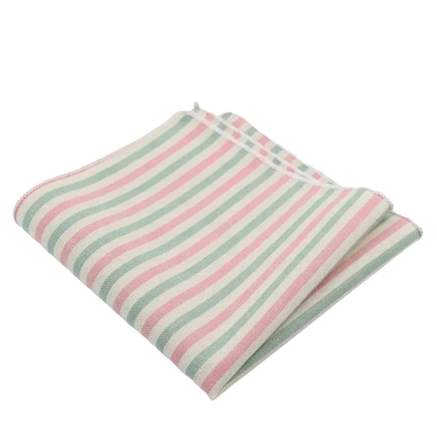White With Pink And Green Stripes Pocket Square