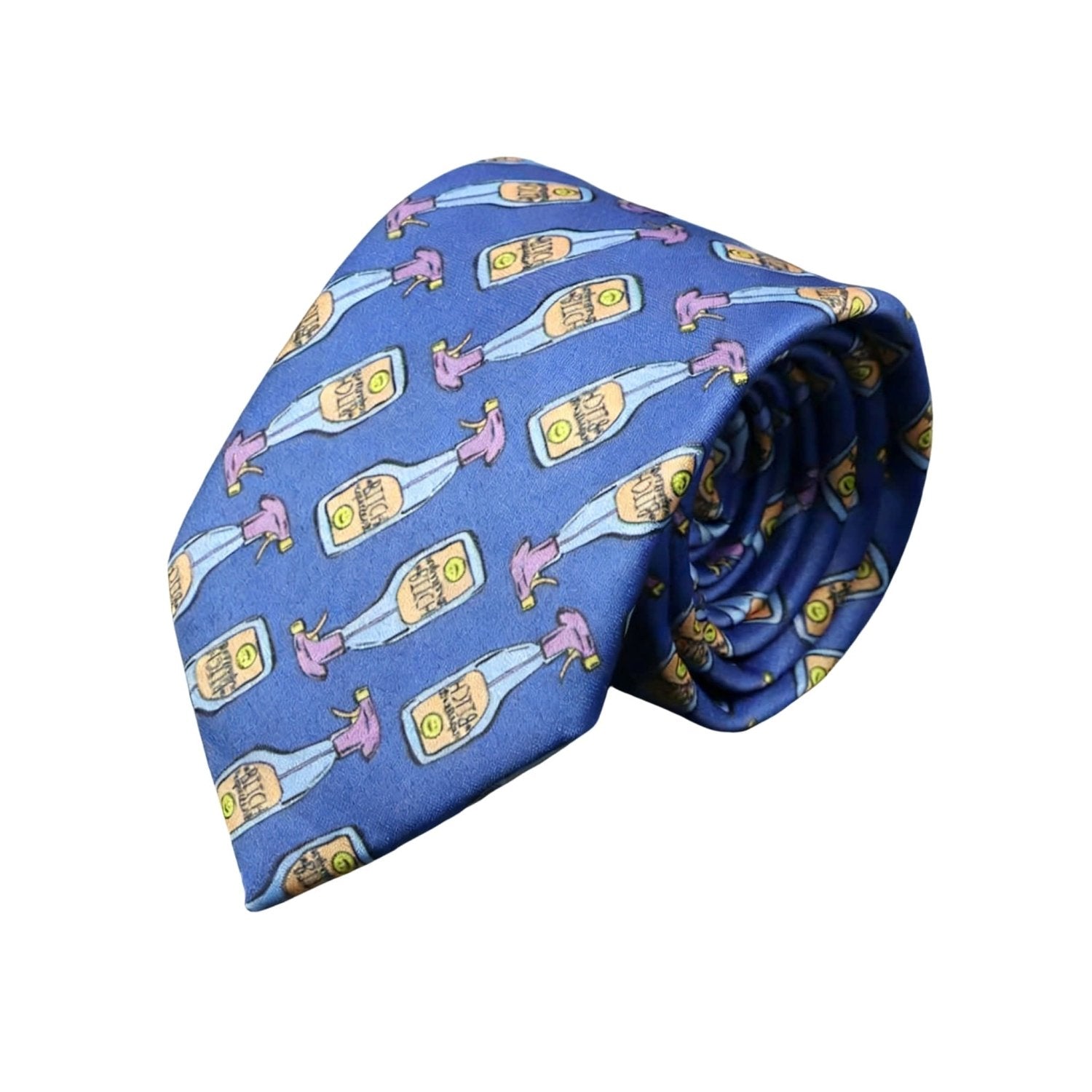 Blue Necktie With Purple Bottle
