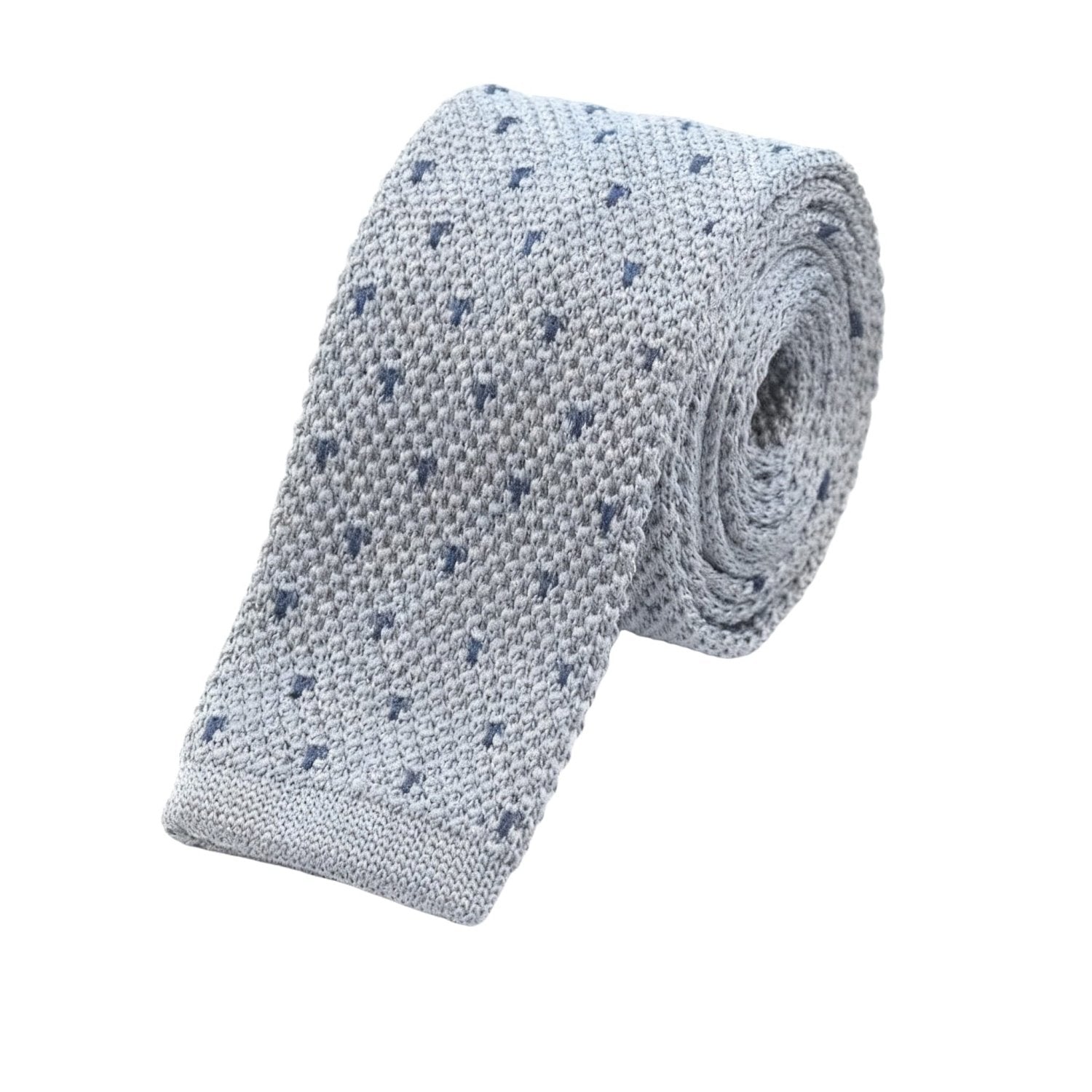 Gray With Dark Blue Dot Knitted Necktie
