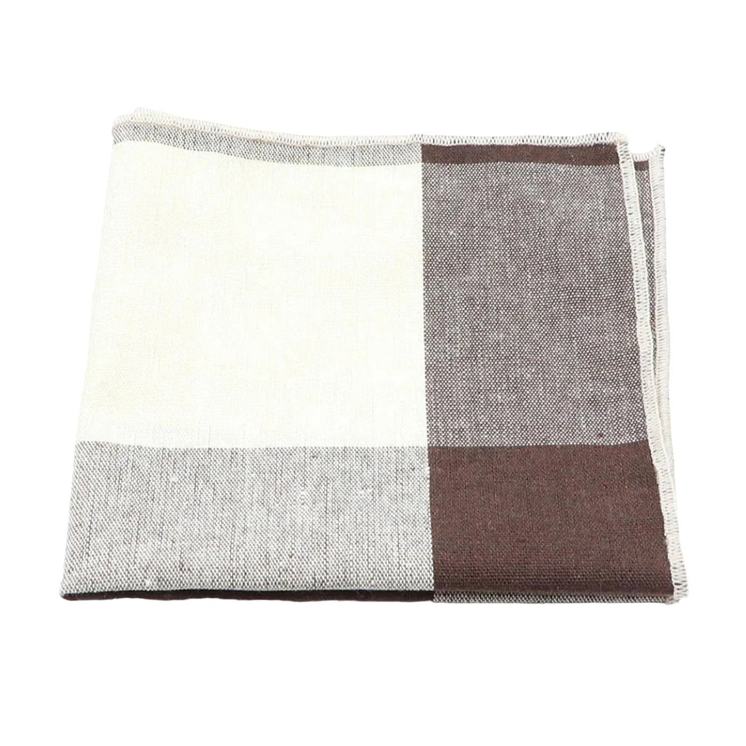 White With Brown Gray Checkered Pocket Square