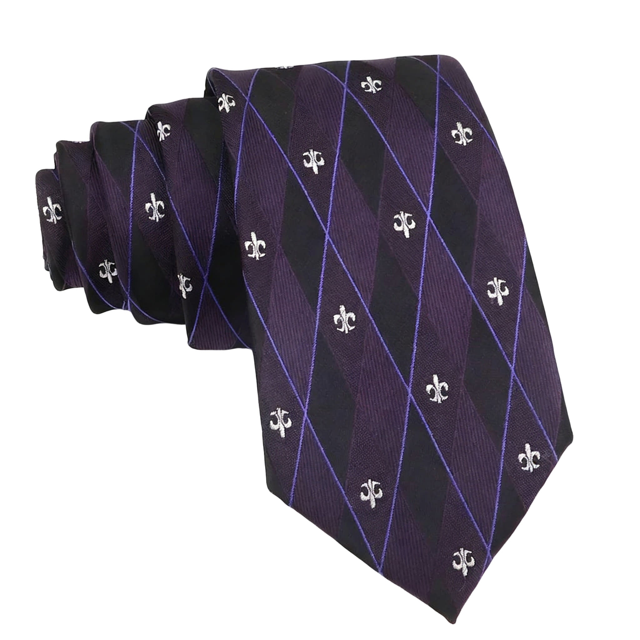 Purple Black White Fleur-de-lis Necktie