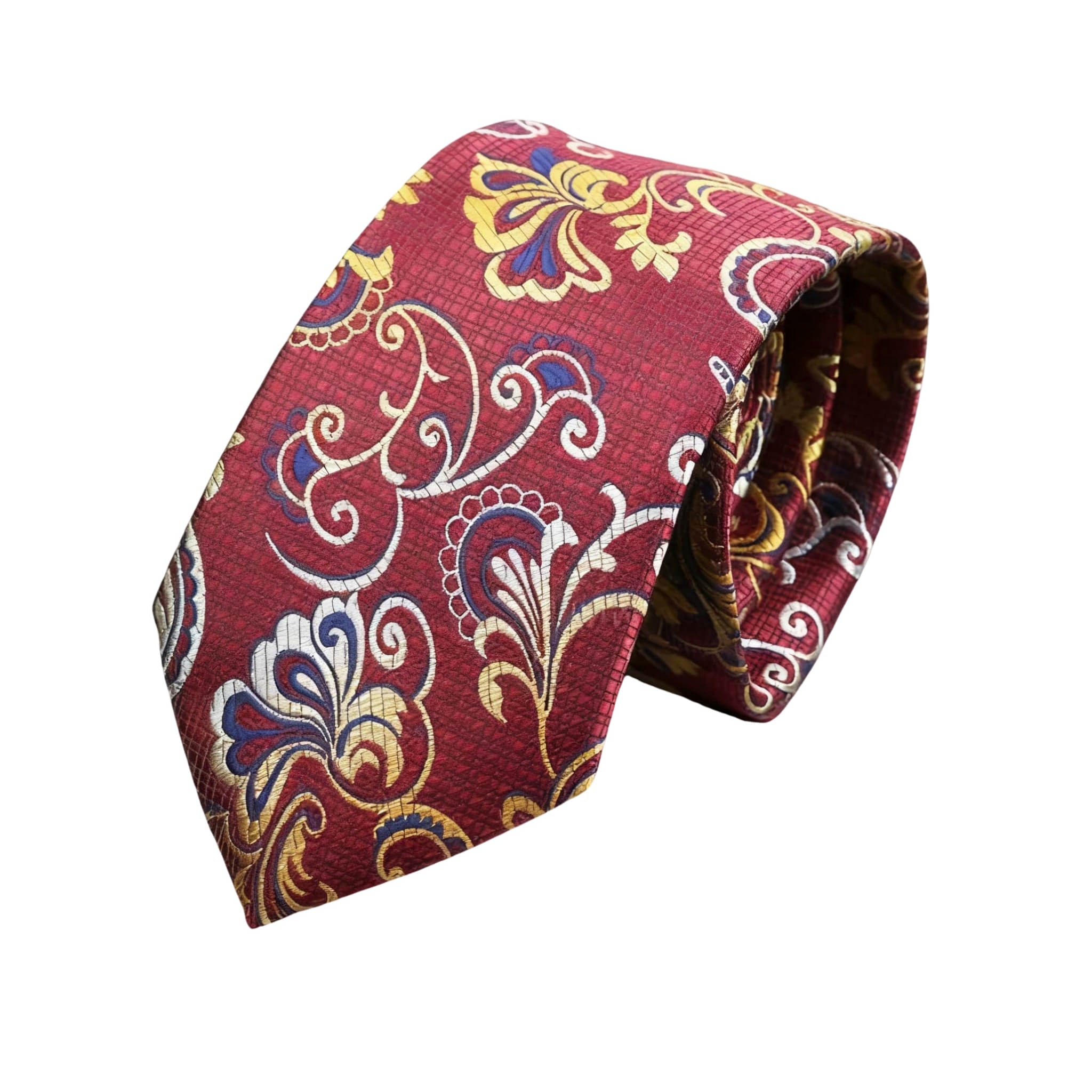 Burgundy Yellow Floral Necktie