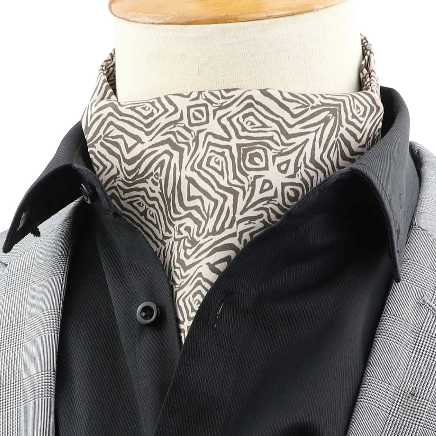 Beige With Dark Gray Abstract Geometric Ascot