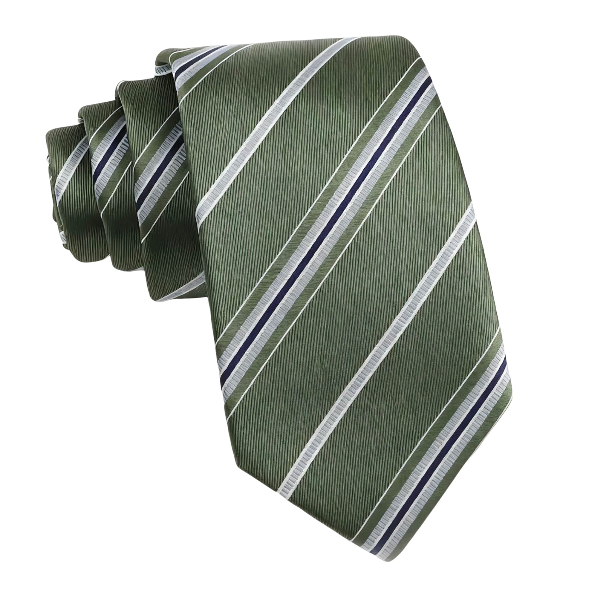 Olive Green Silver Striped Necktie