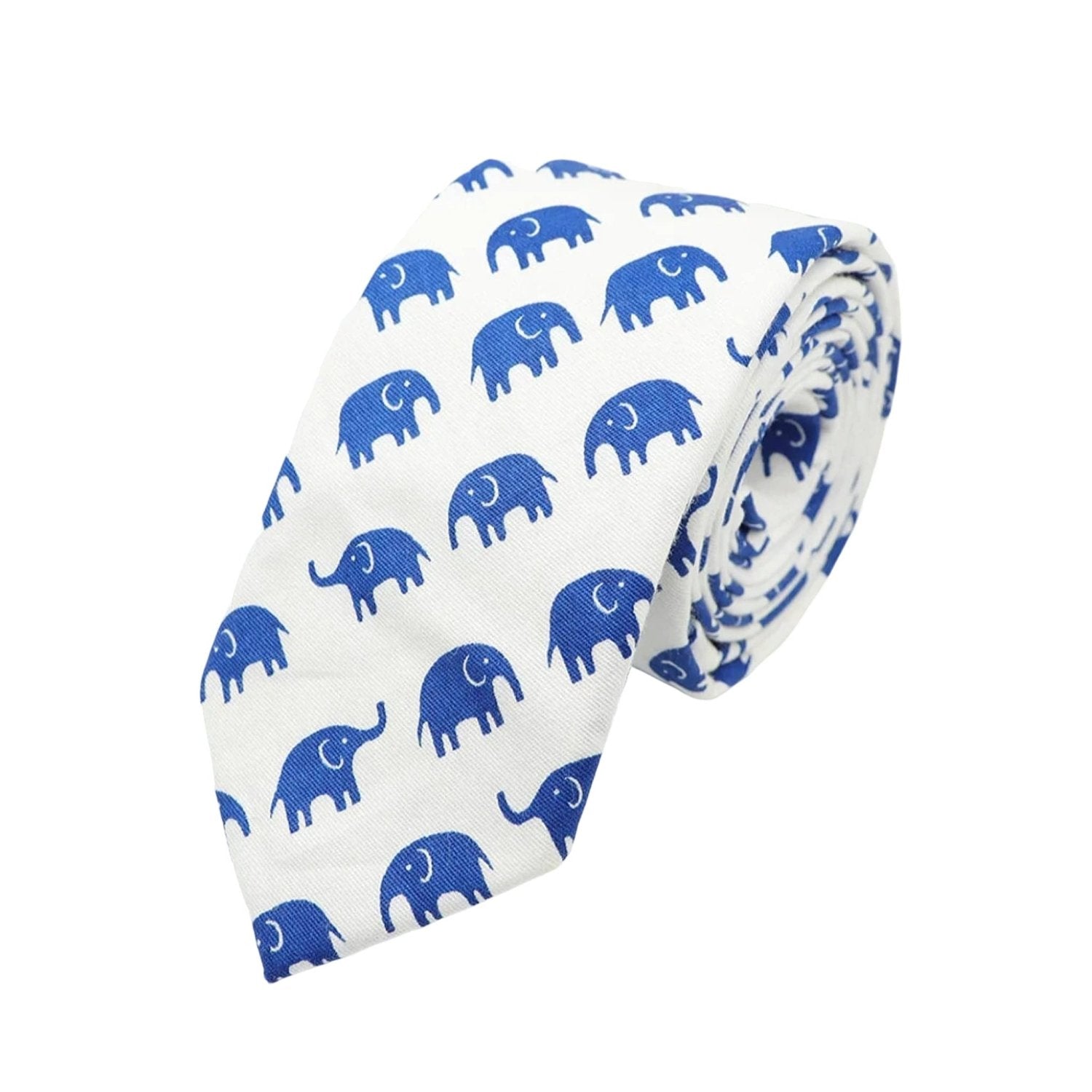 White with Blue Elephants Necktie