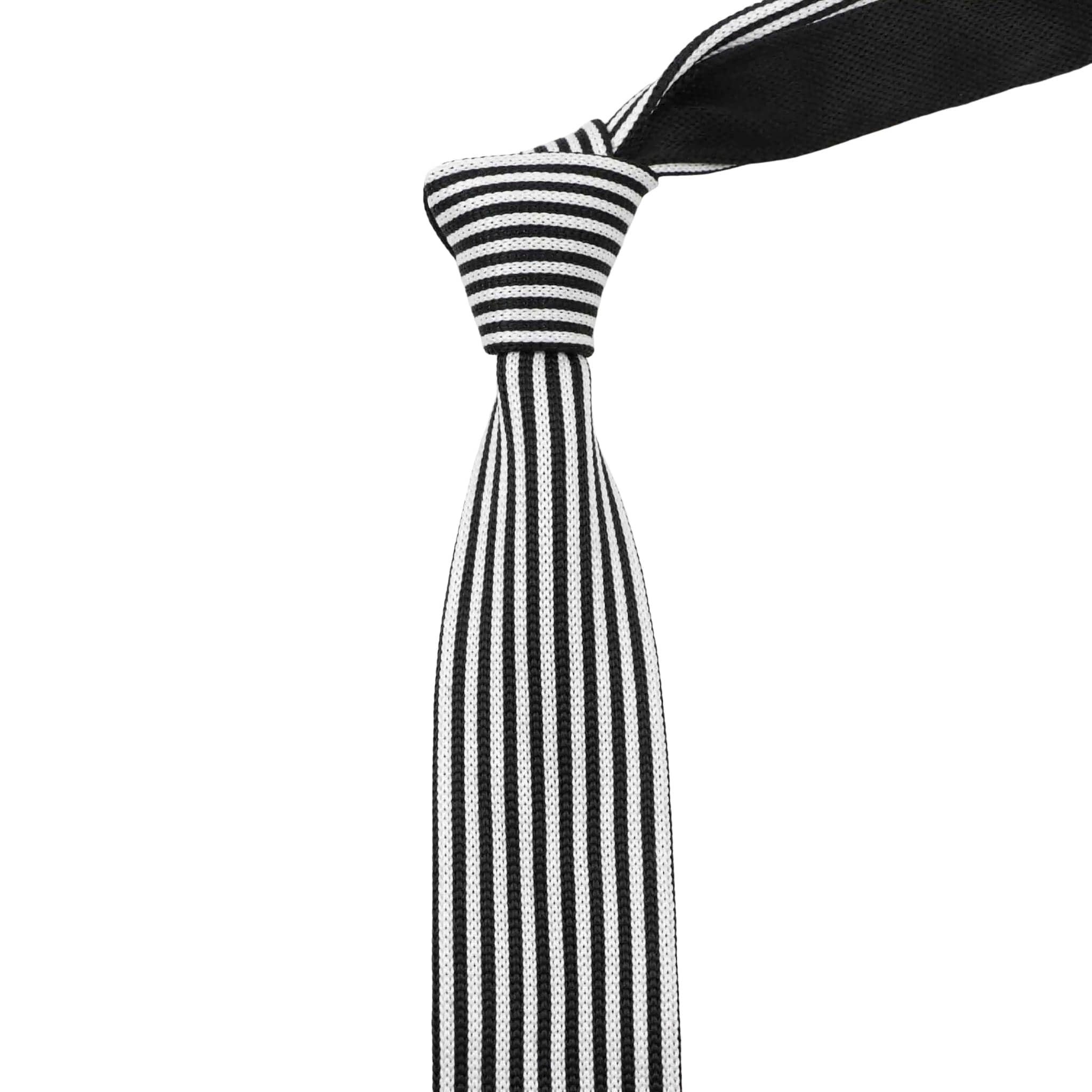 Black White Striped Knitted Tie