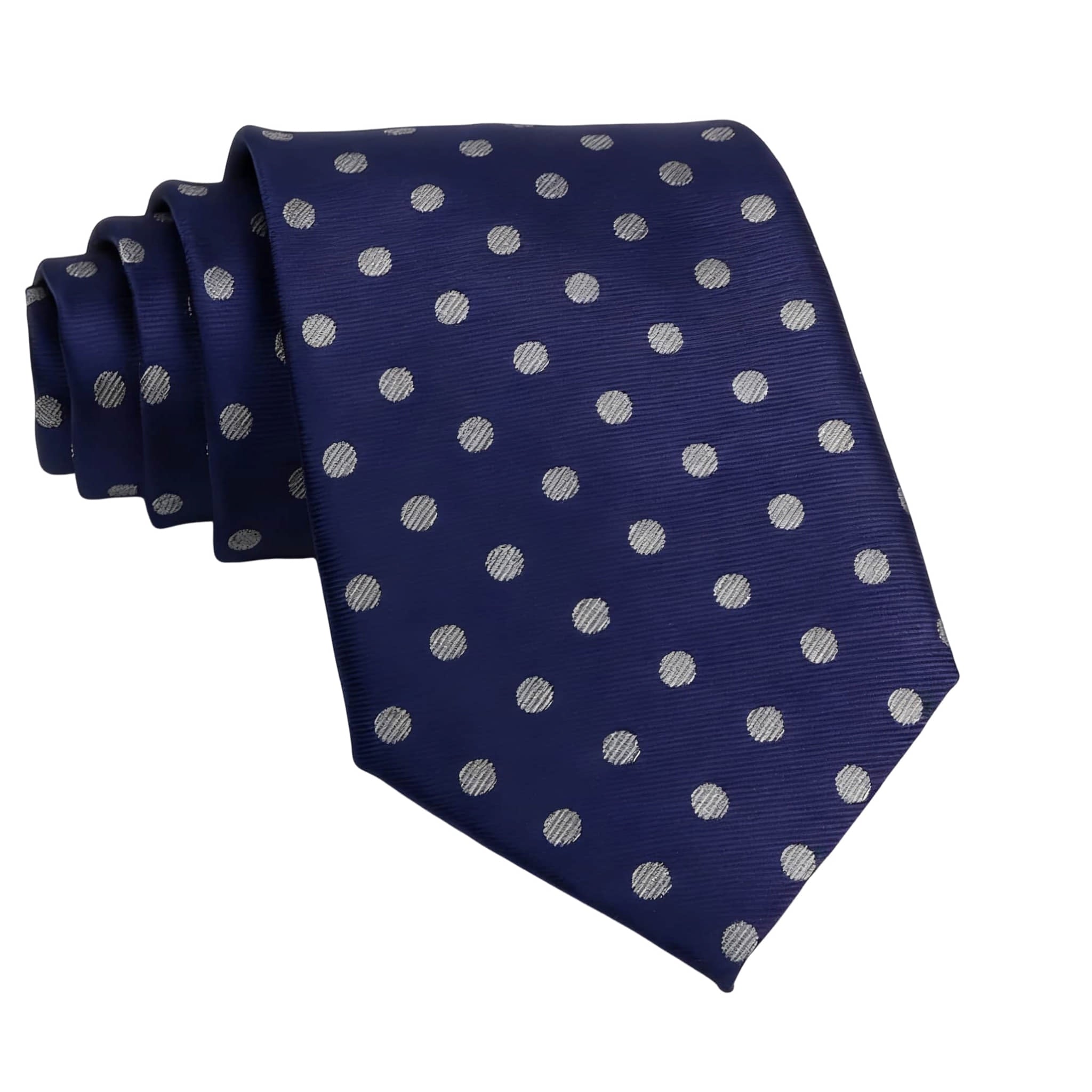 Navy Blue Silver Polka Dot Necktie