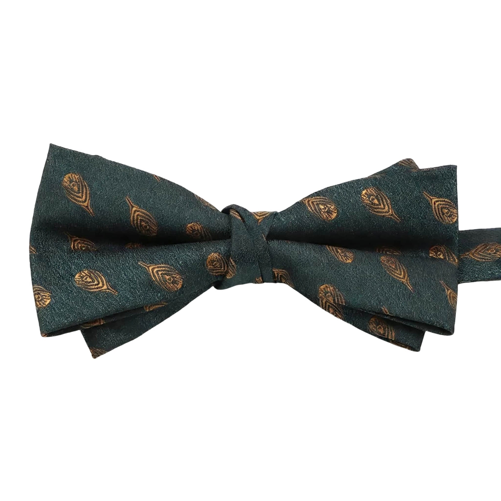 Dark Green Gold Feather Bowtie
