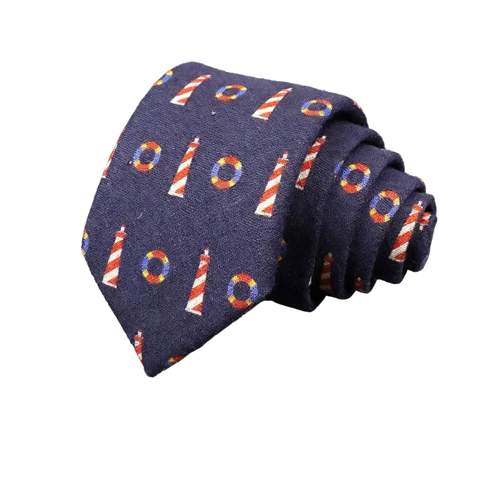 Navy Blue Red Lighthouse Necktie