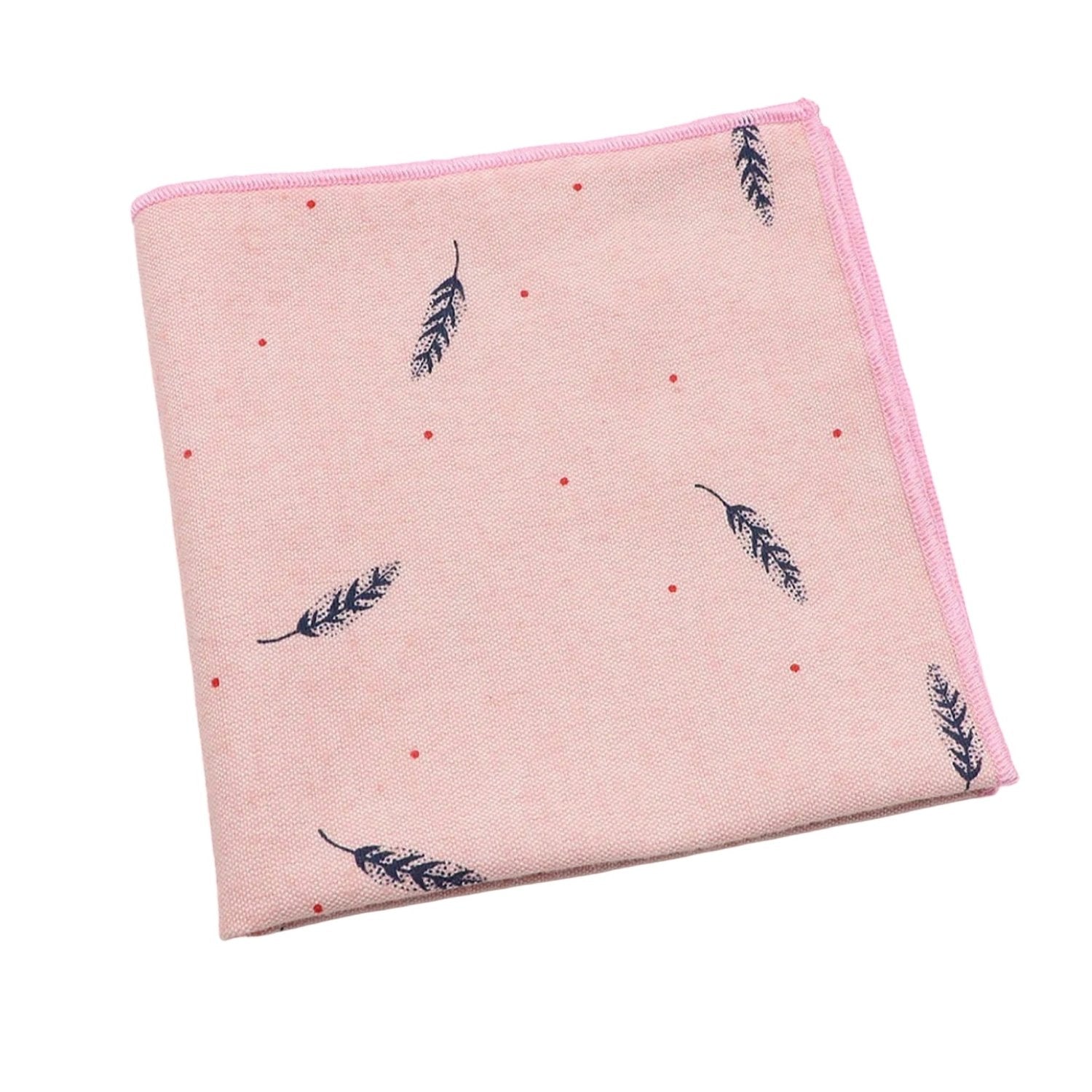 Pink with Dark Blue Feather Pocket Square