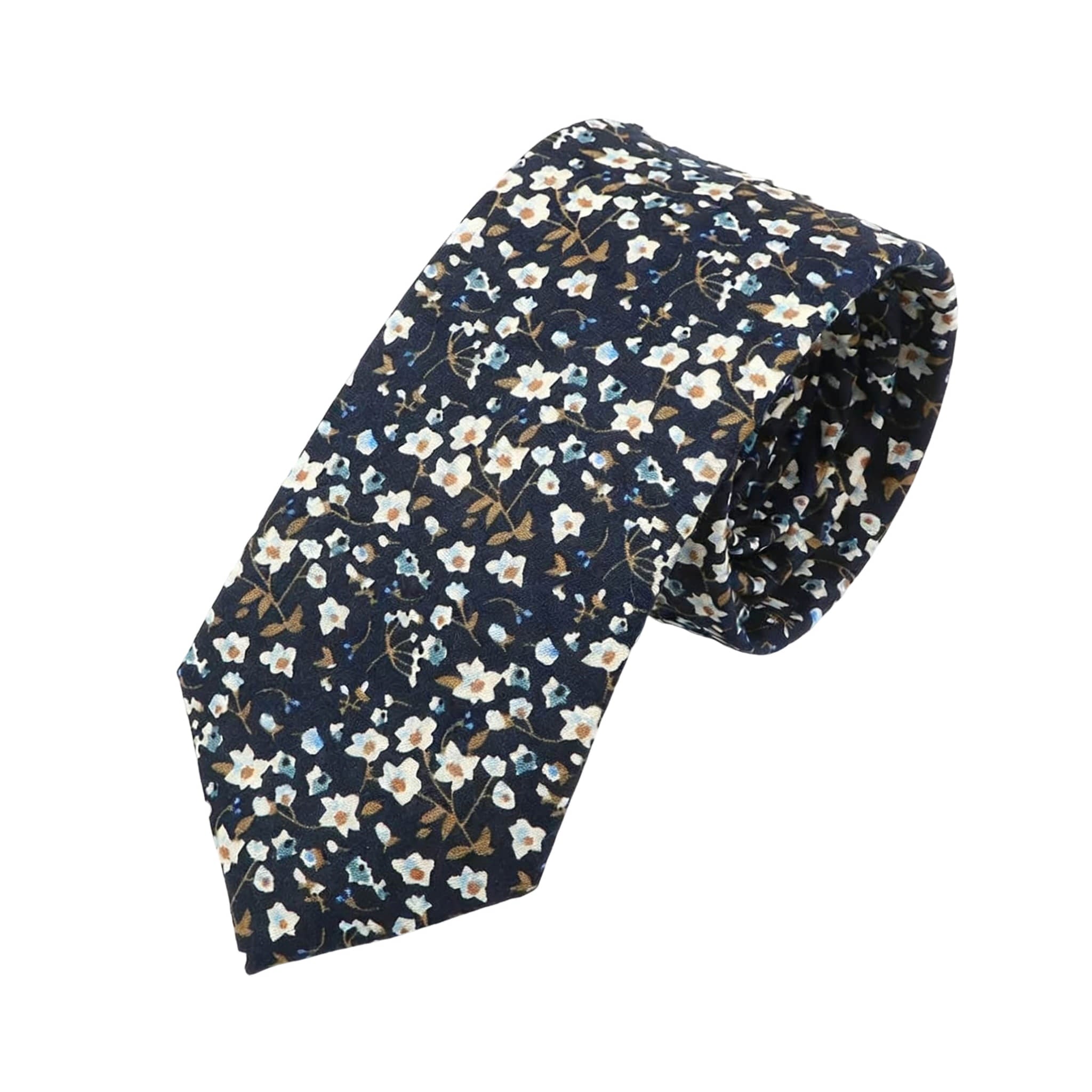 Navy Blue White Floral Necktie