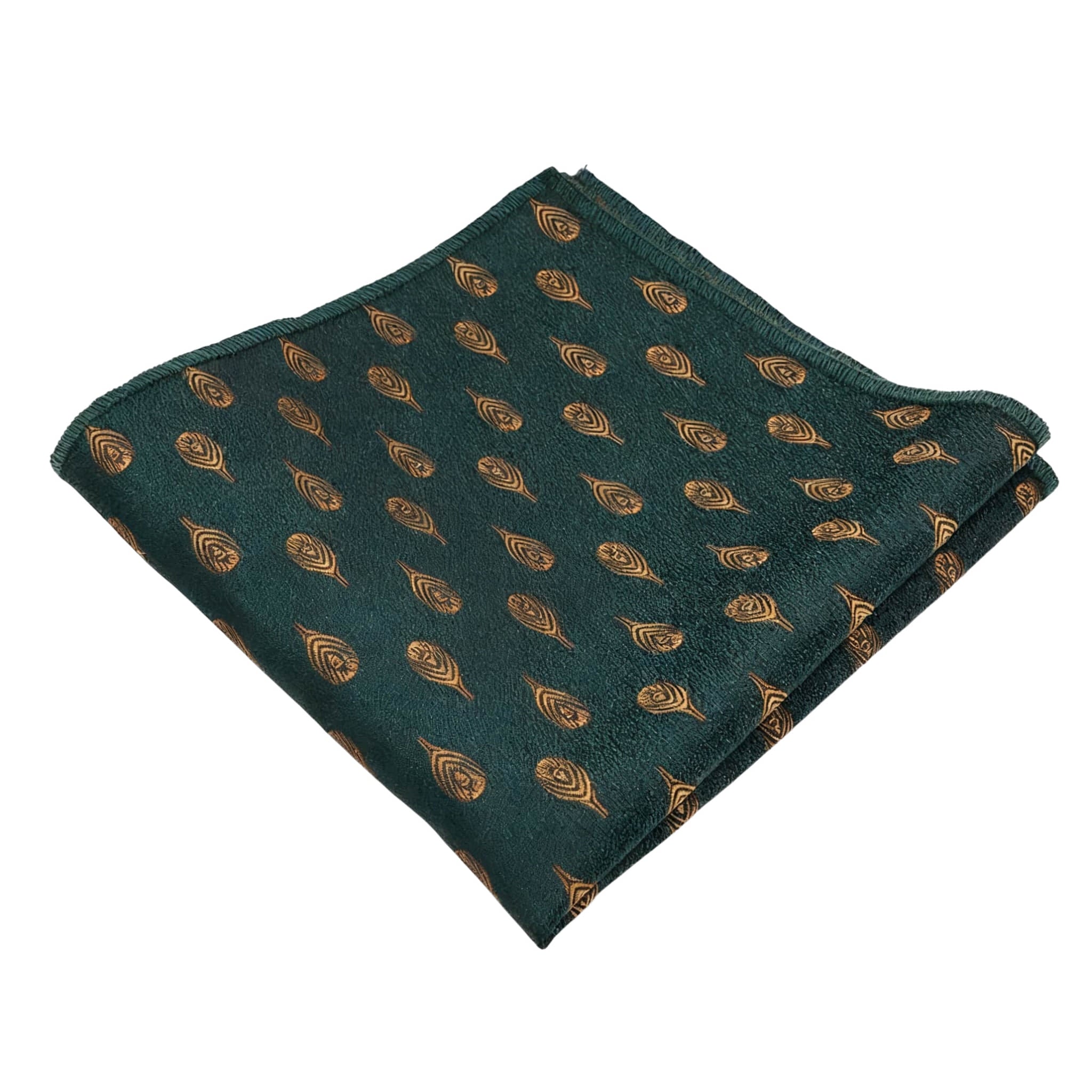 Dark Green Gold Paisley Pocket Square