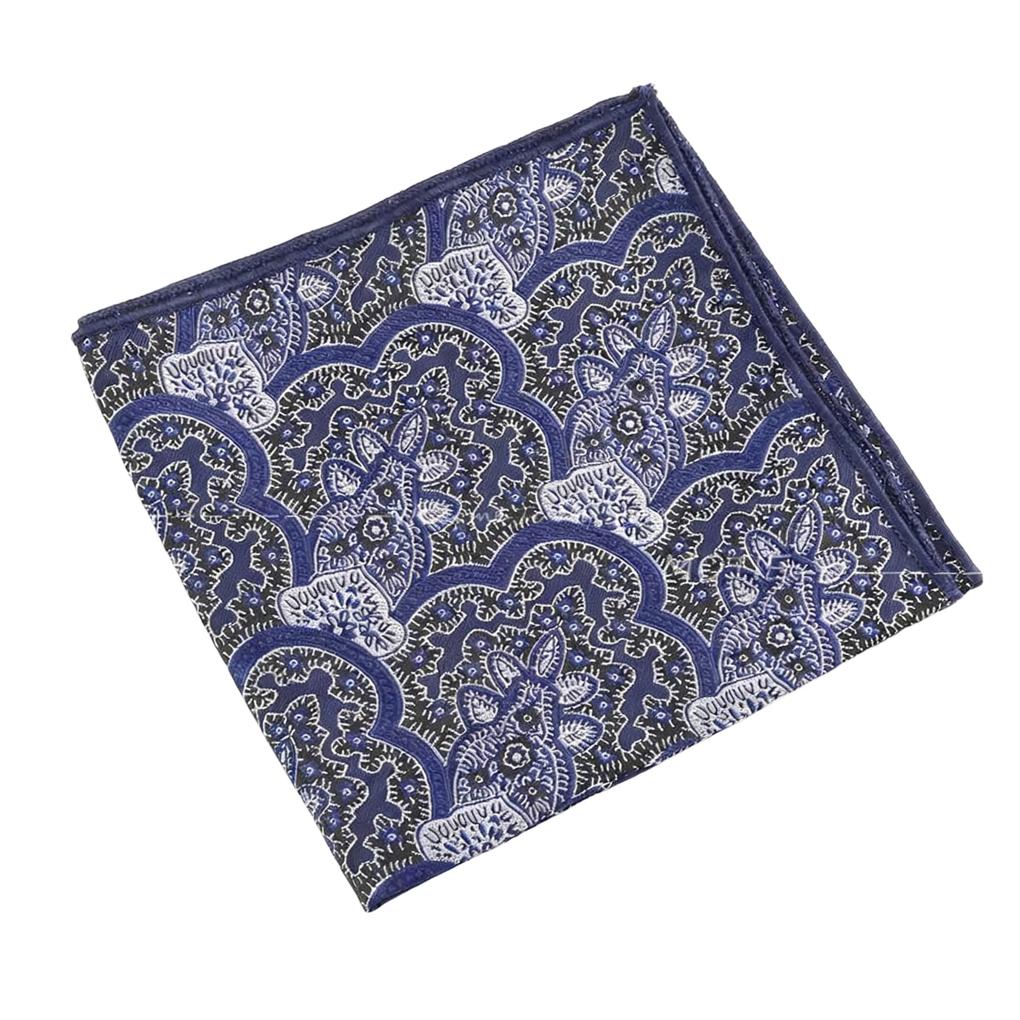 Navy Blue White Floral Pocket Square