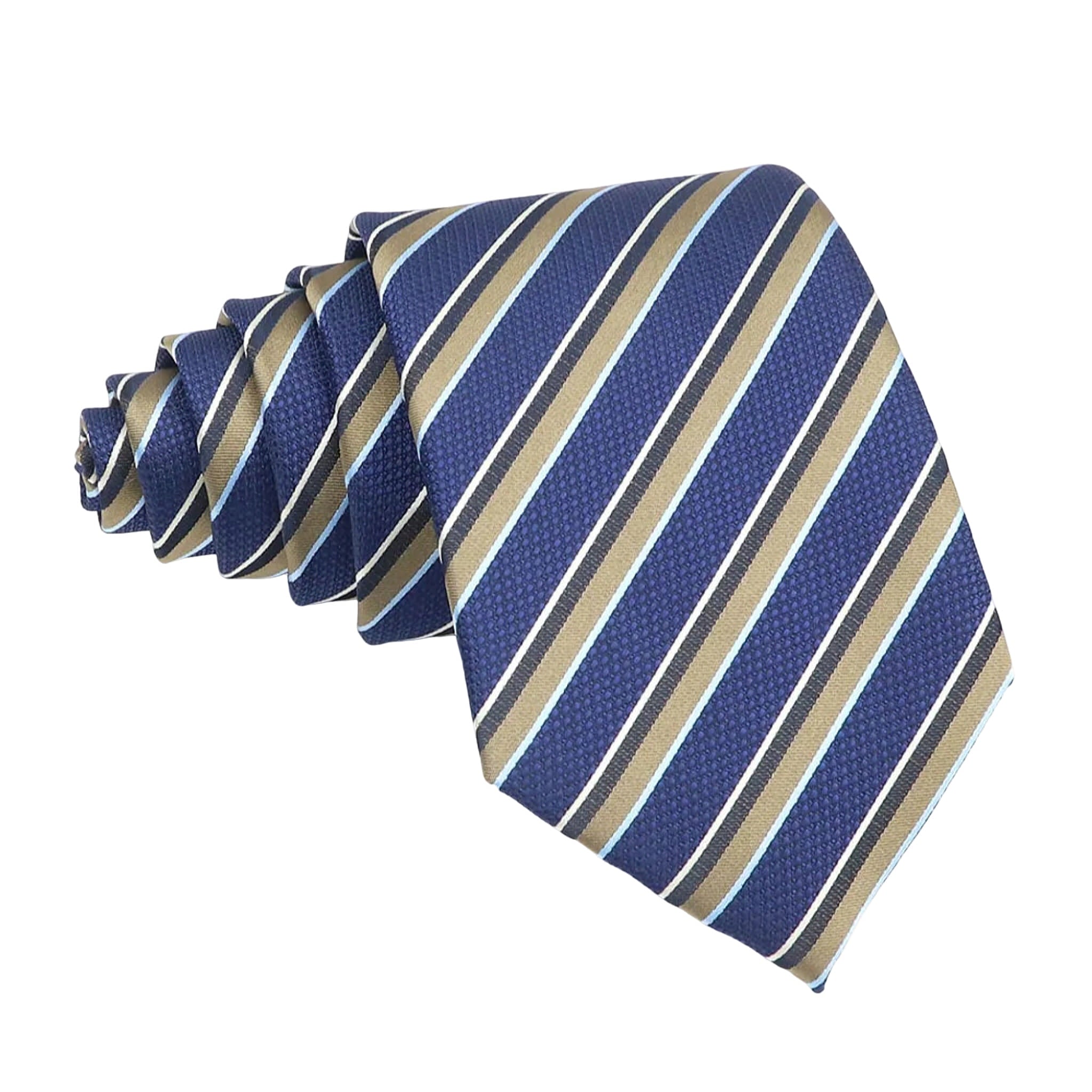 Blue Necktie With Tan Stripes