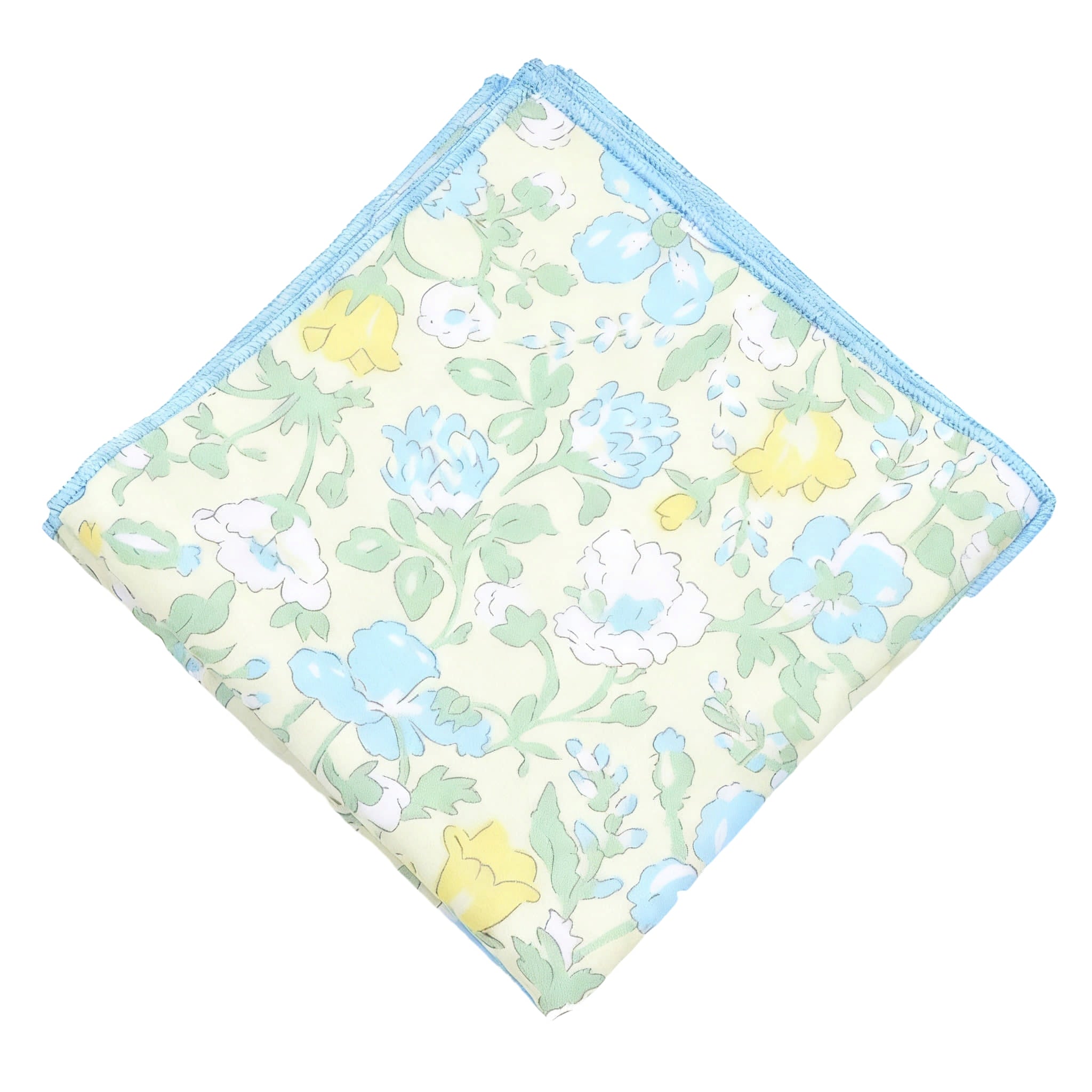 Pale Yellow Blue Floral Pocket Square