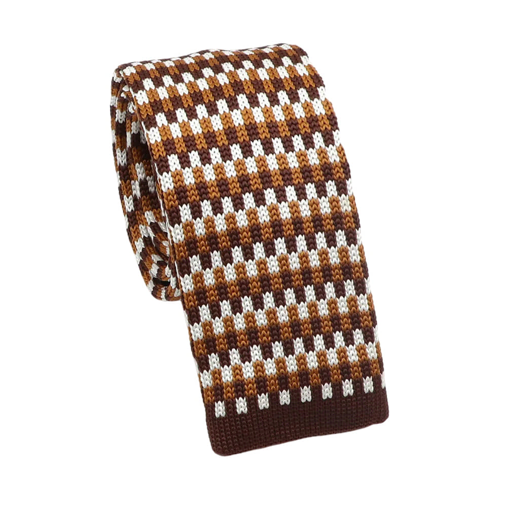 Brown White Checkered Necktie