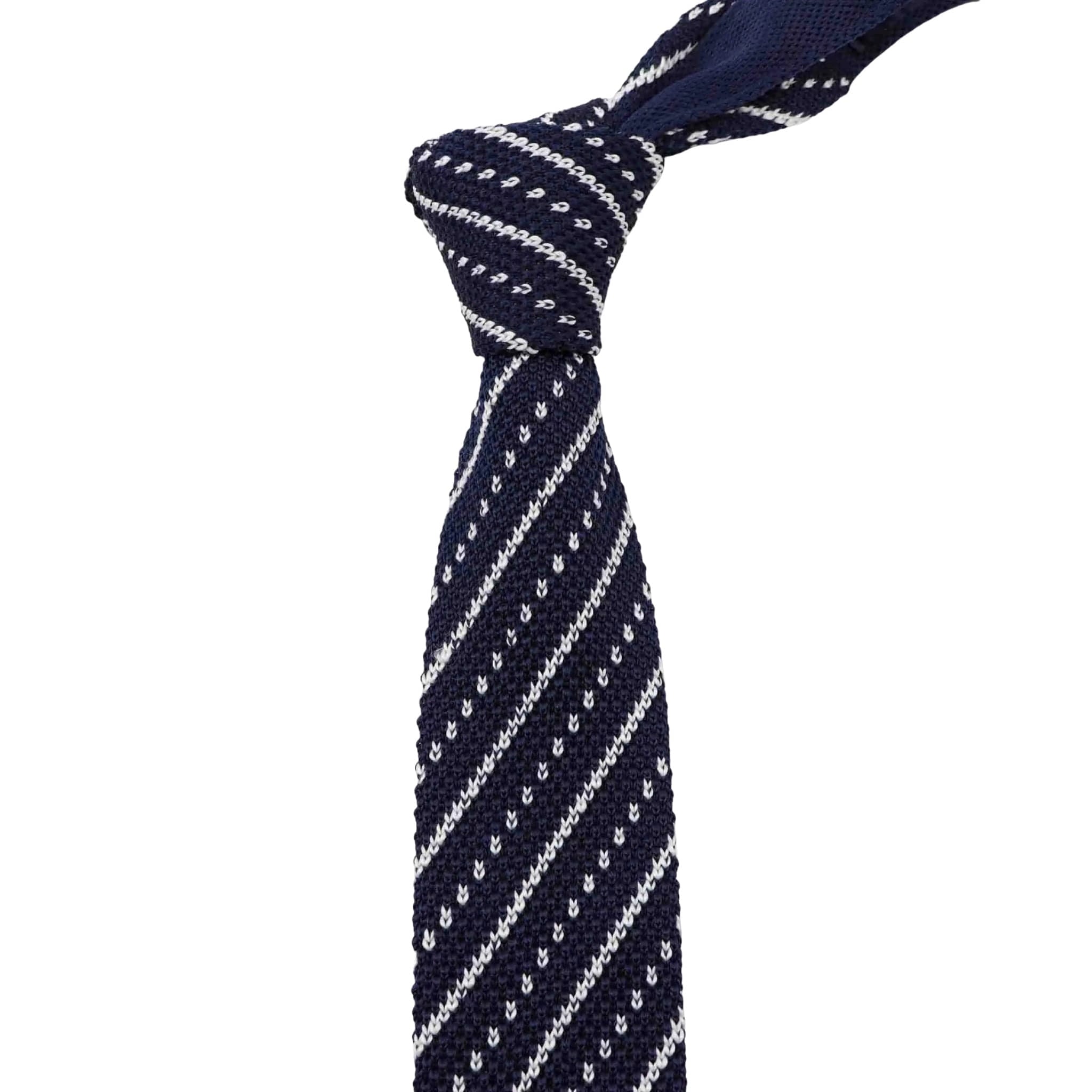 Navy White Striped Knitted Tie