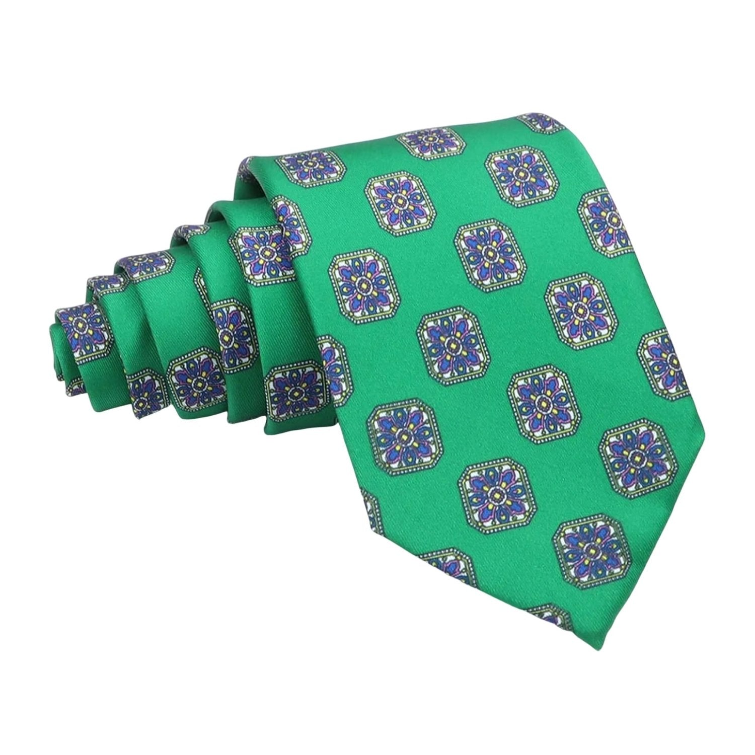 Green With Blue Square Floral Necktie