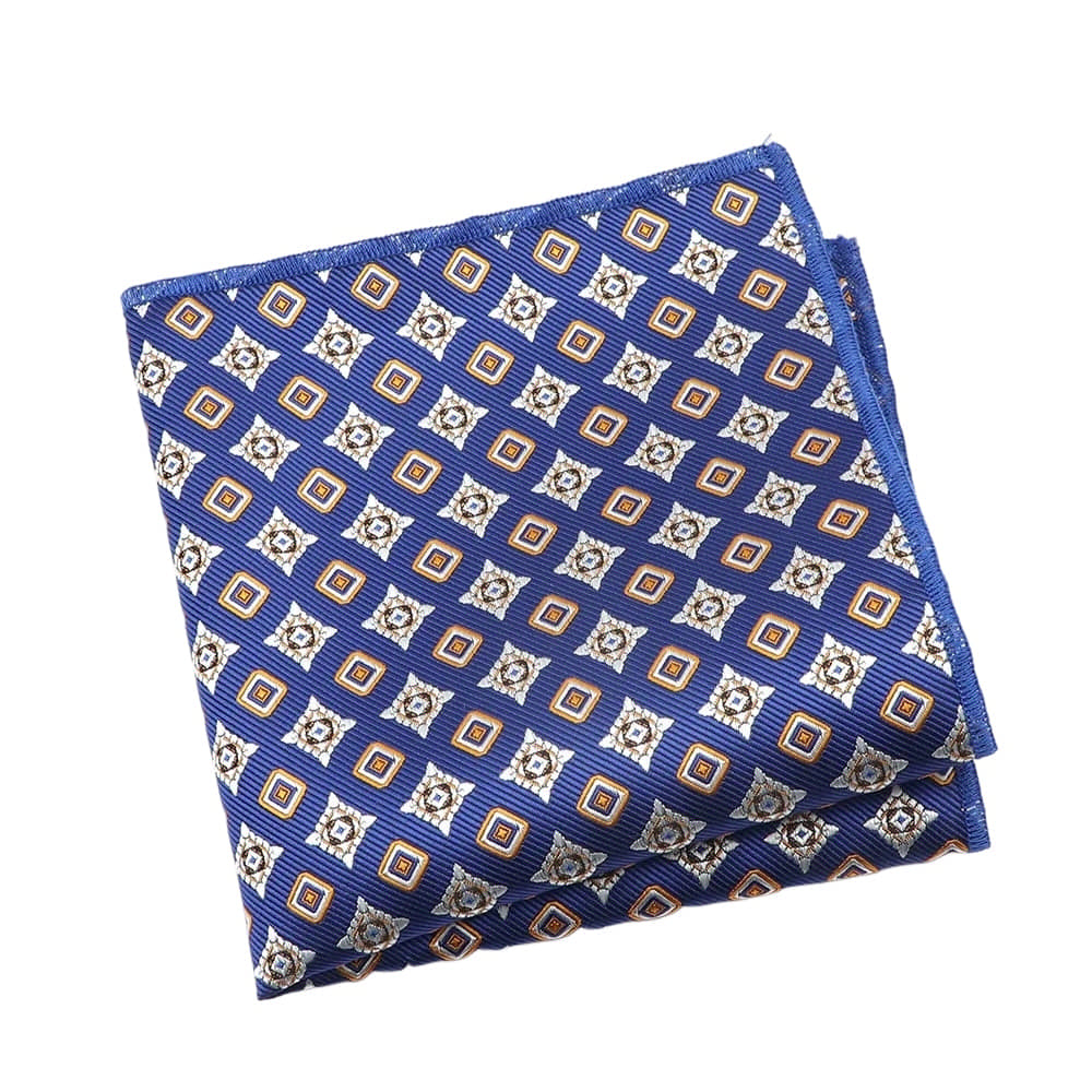 Blue Orange Geometric Pocket Square