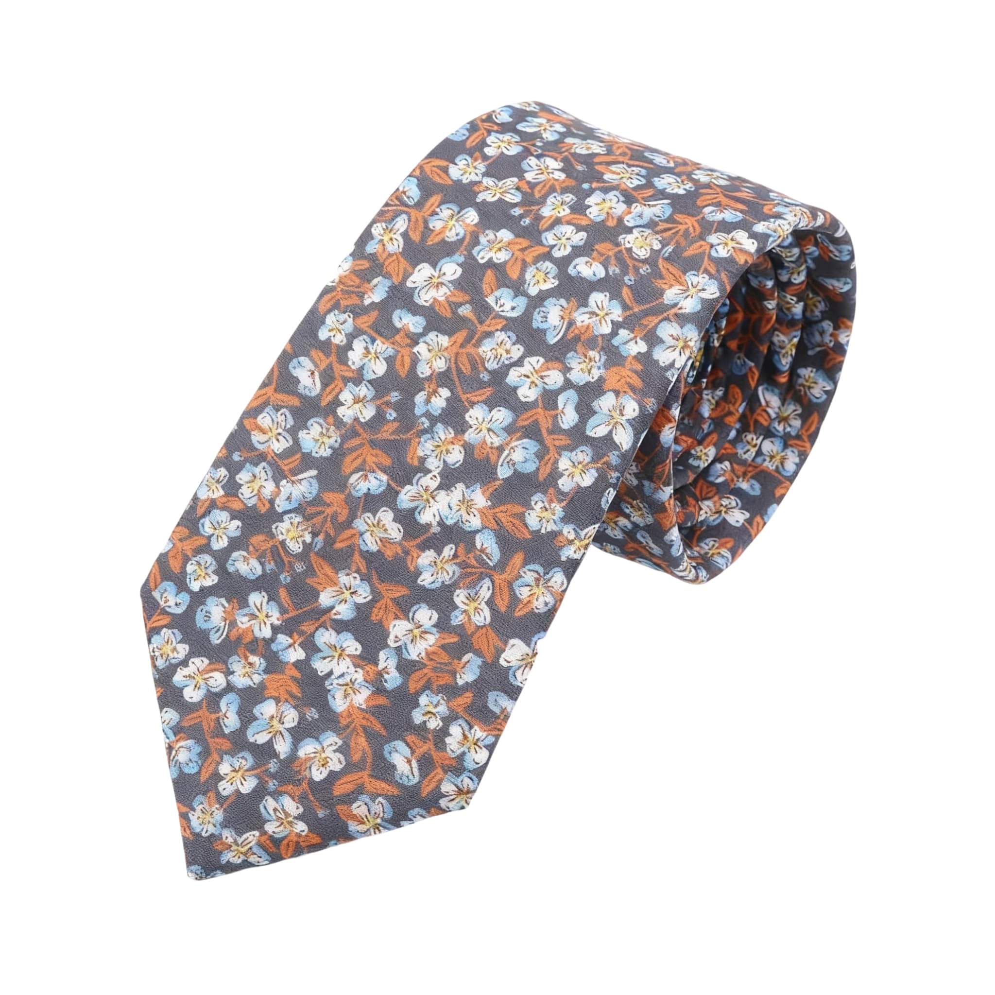 Gray Orange Floral Necktie
