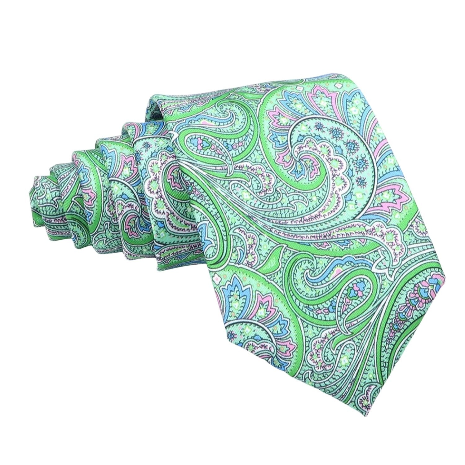 Green With Pink Blue Paisley Necktie