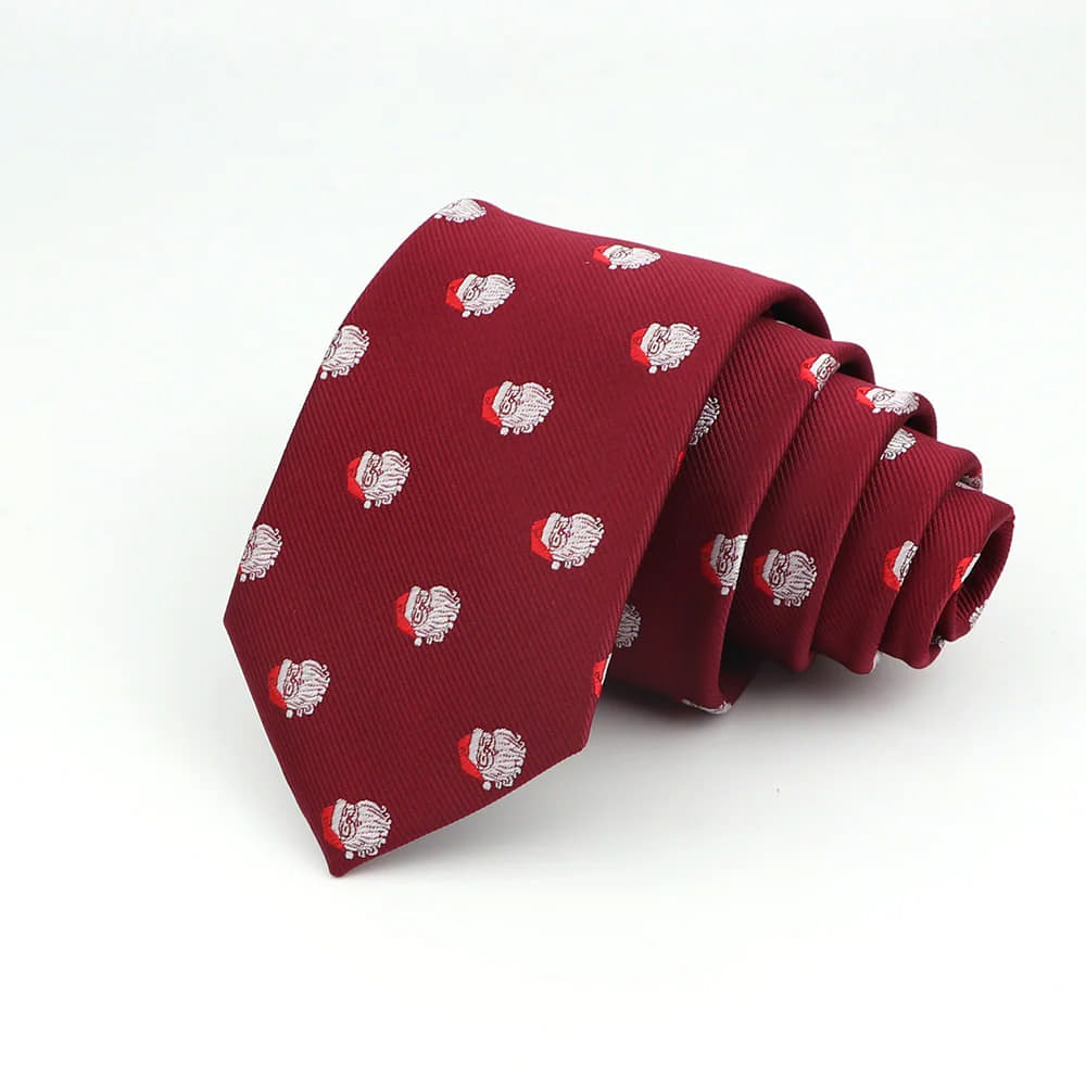 Burgundy With White Santa Claus Necktie
