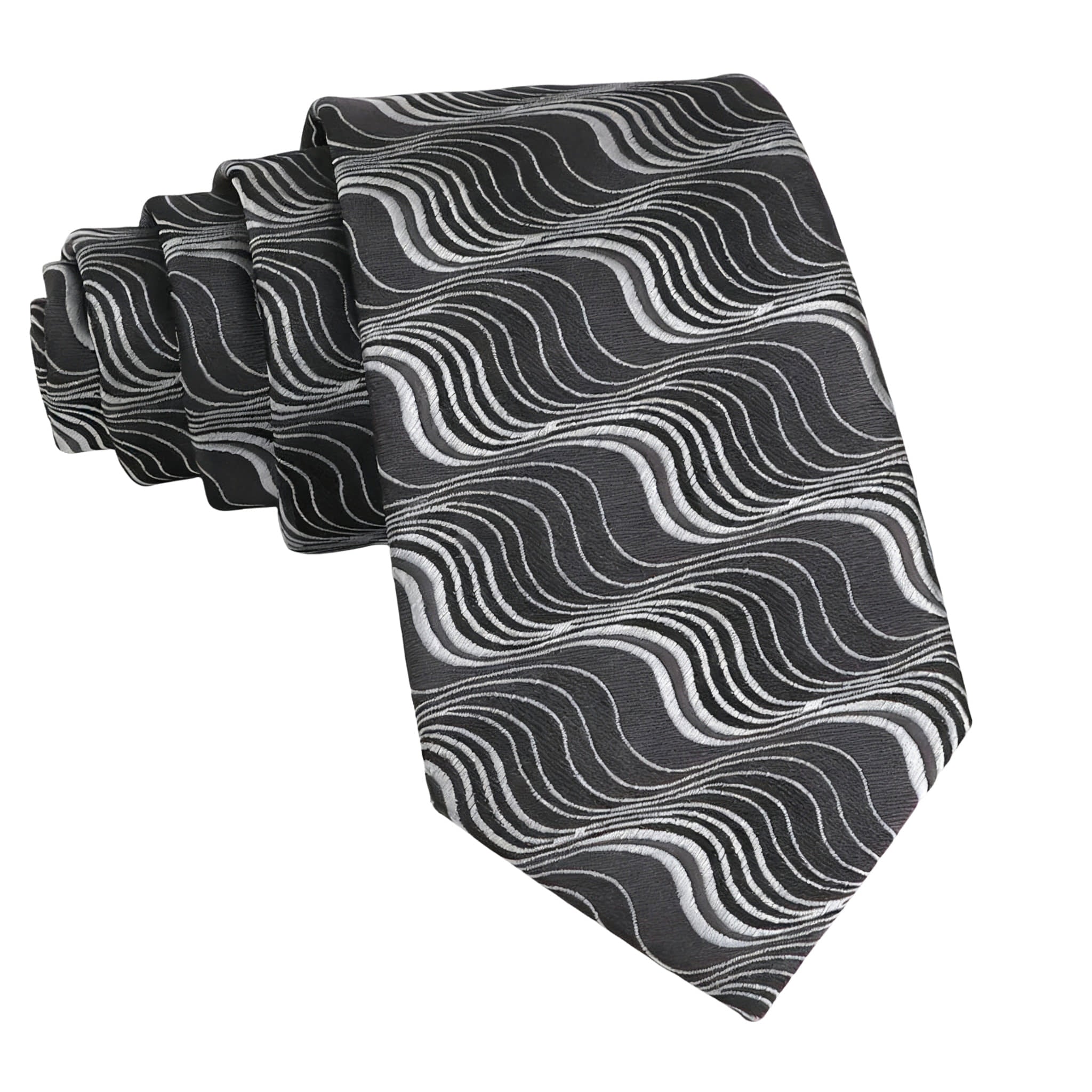 Gray Silver Wavy Necktie