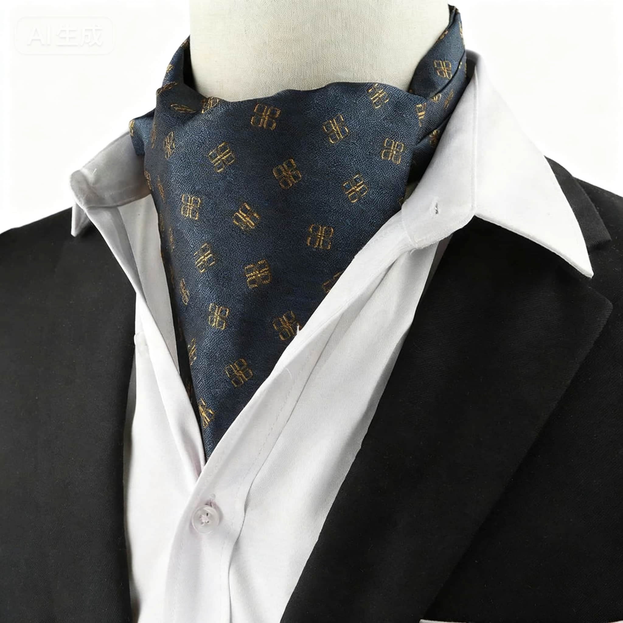 Navy Blue Gold Geometric Ascot