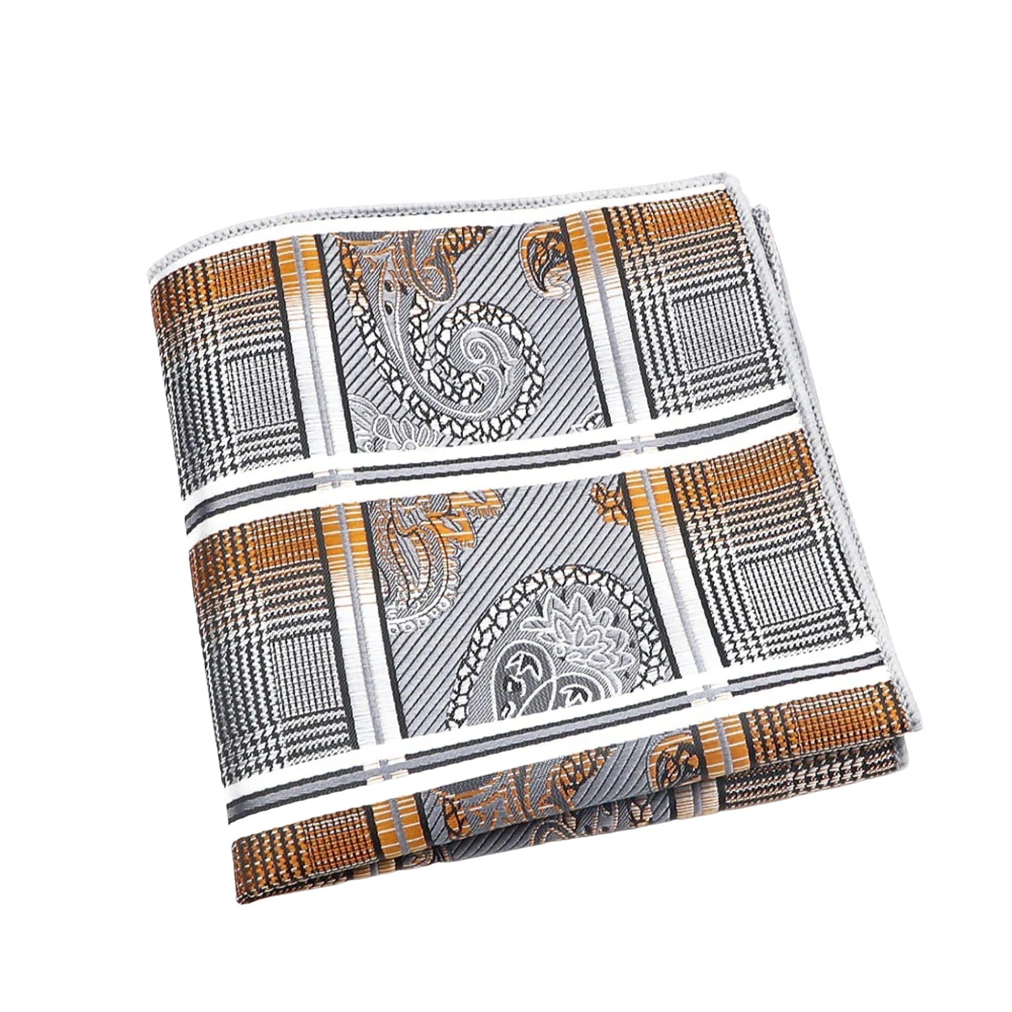 Gray Orange Plaid Paisley Pocket Square