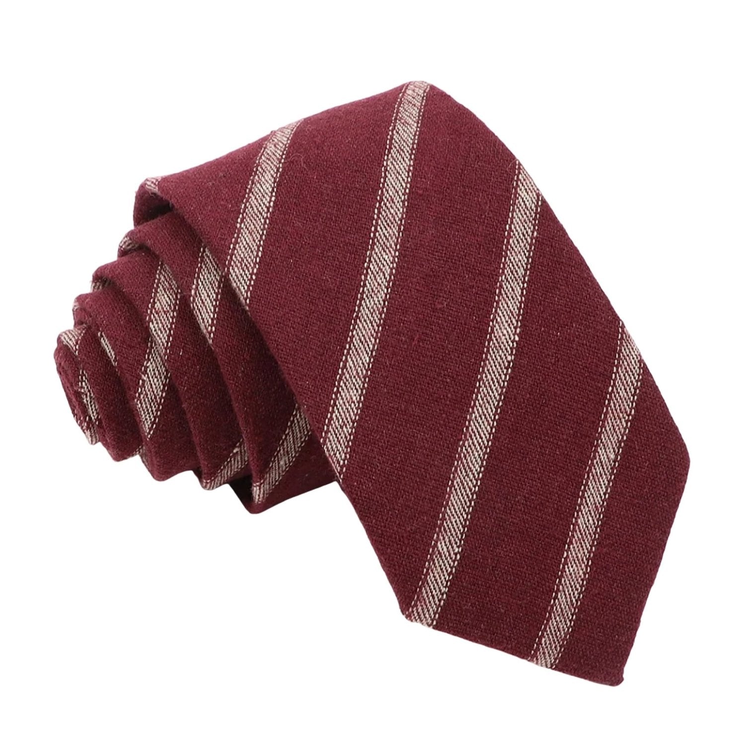 Burgundy With Light Beige Diagonal Stripes Necktie