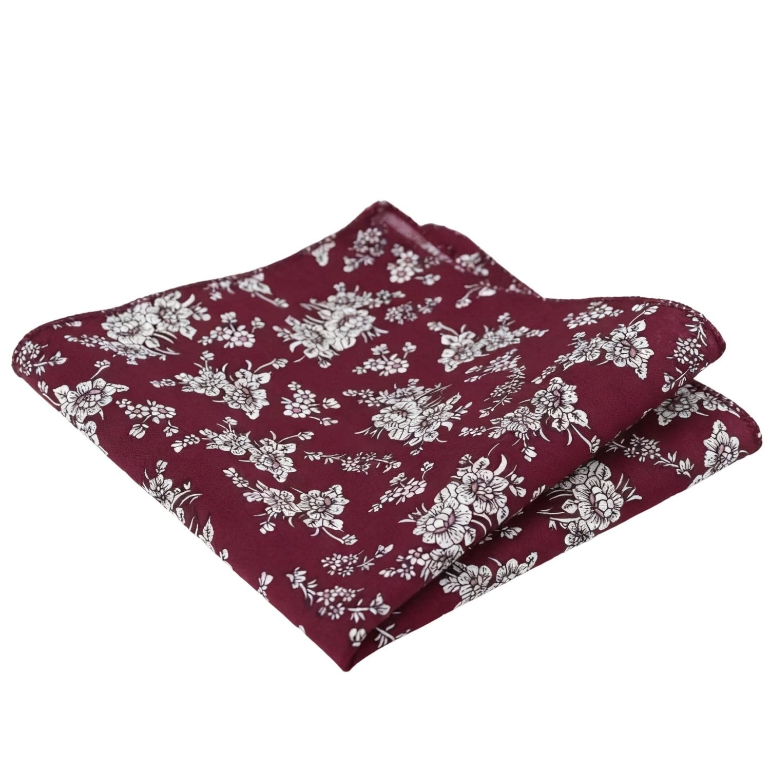 Maroon With White Floral Pocket Square