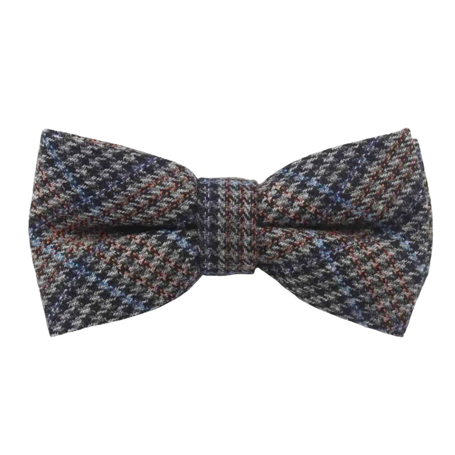 Dark Blue with Multicolor Houndstooth Bowtie