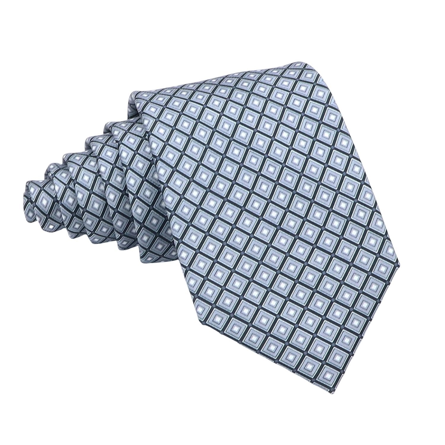 Light Blue With White Square Grid Necktie