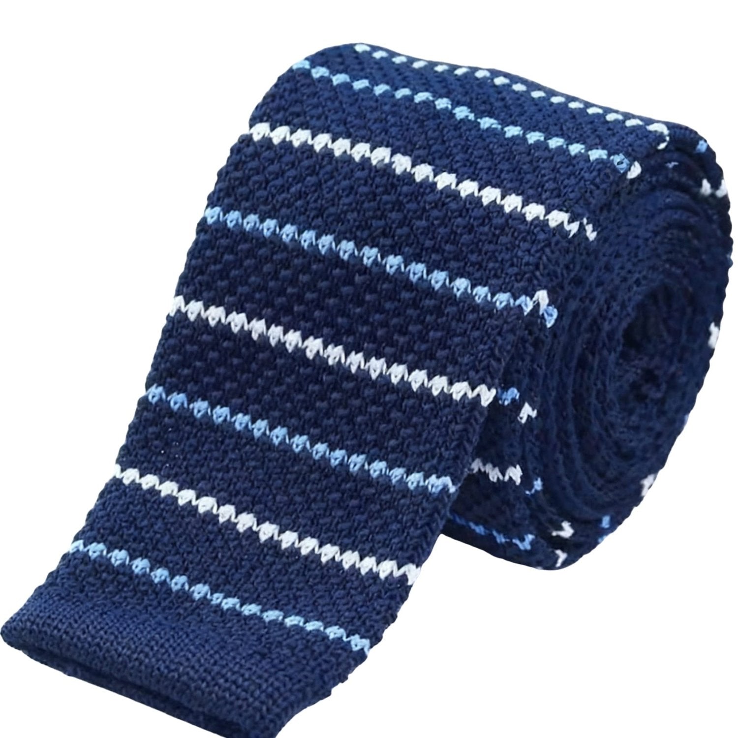 Navy Necktie With White And Light Blue Stripes