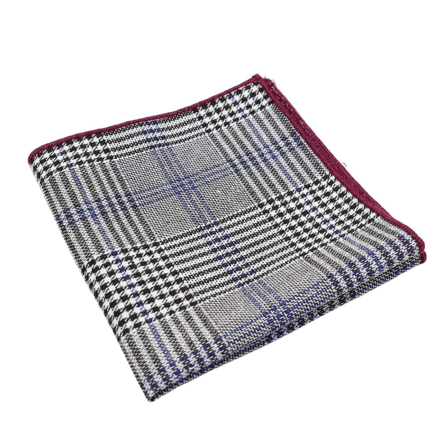 White With Black and Blue Plaid Pocket Square
