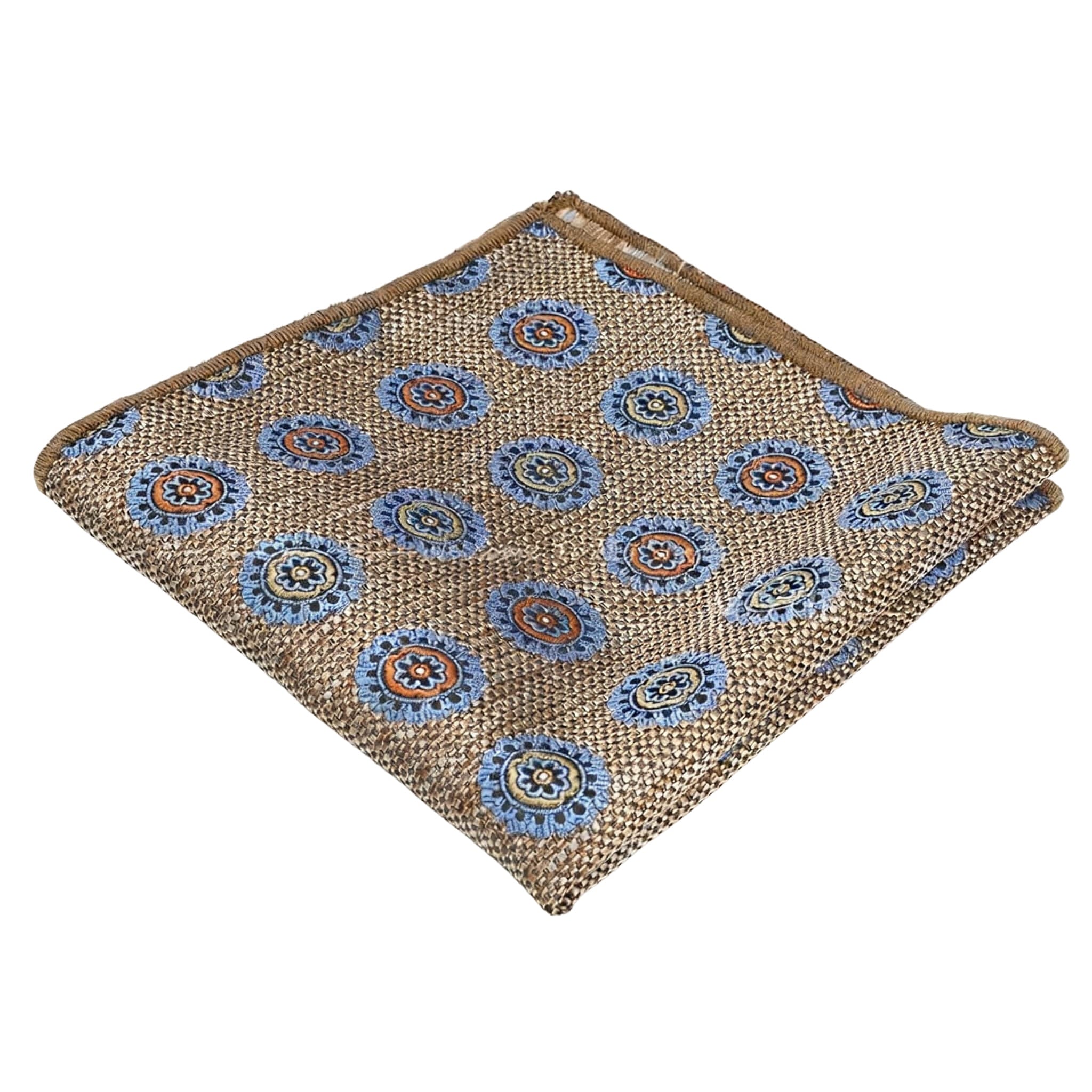 Brown Blue Medallion Pocket Square
