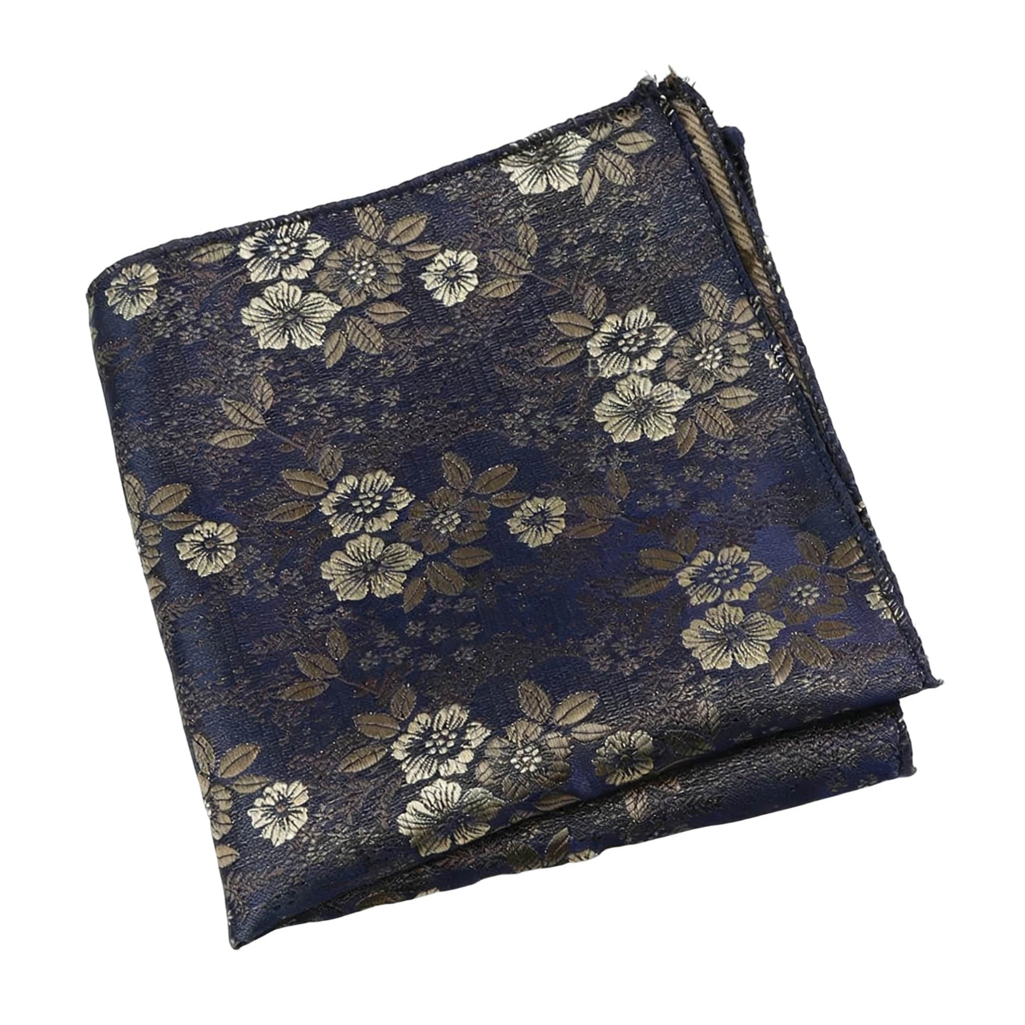 Navy Gold Floral Pocket Square