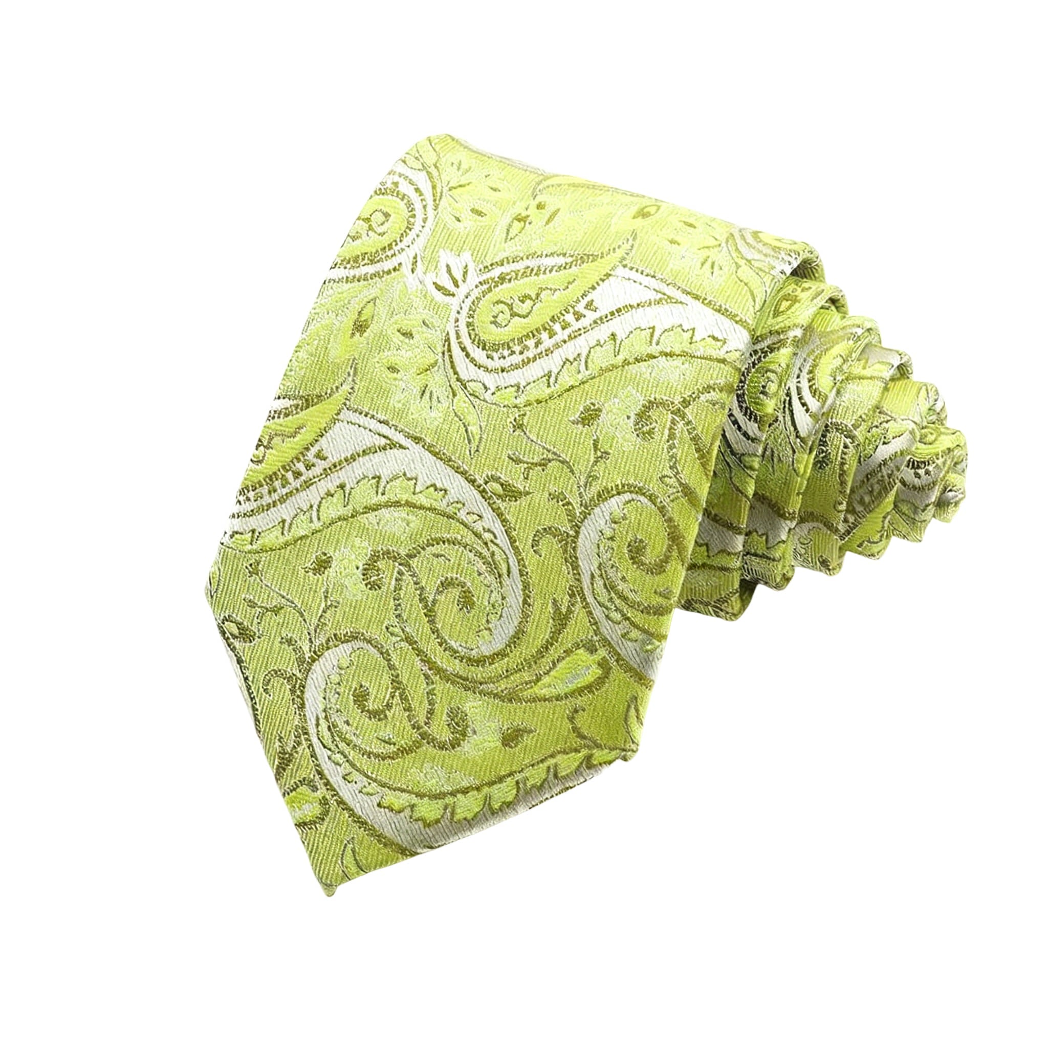 Lime Green Silver Paisley Necktie