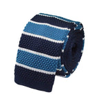 Navy Teal White Striped Knitted Tie