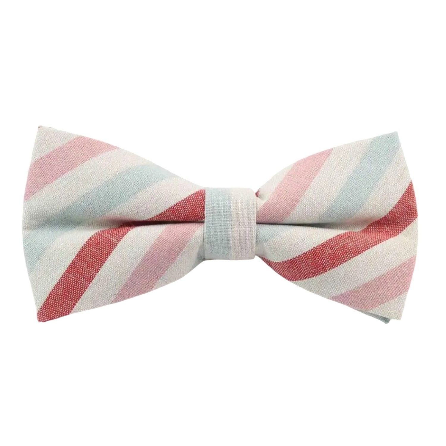 White With Red Pink Blue Diagonal Striped Bowtie