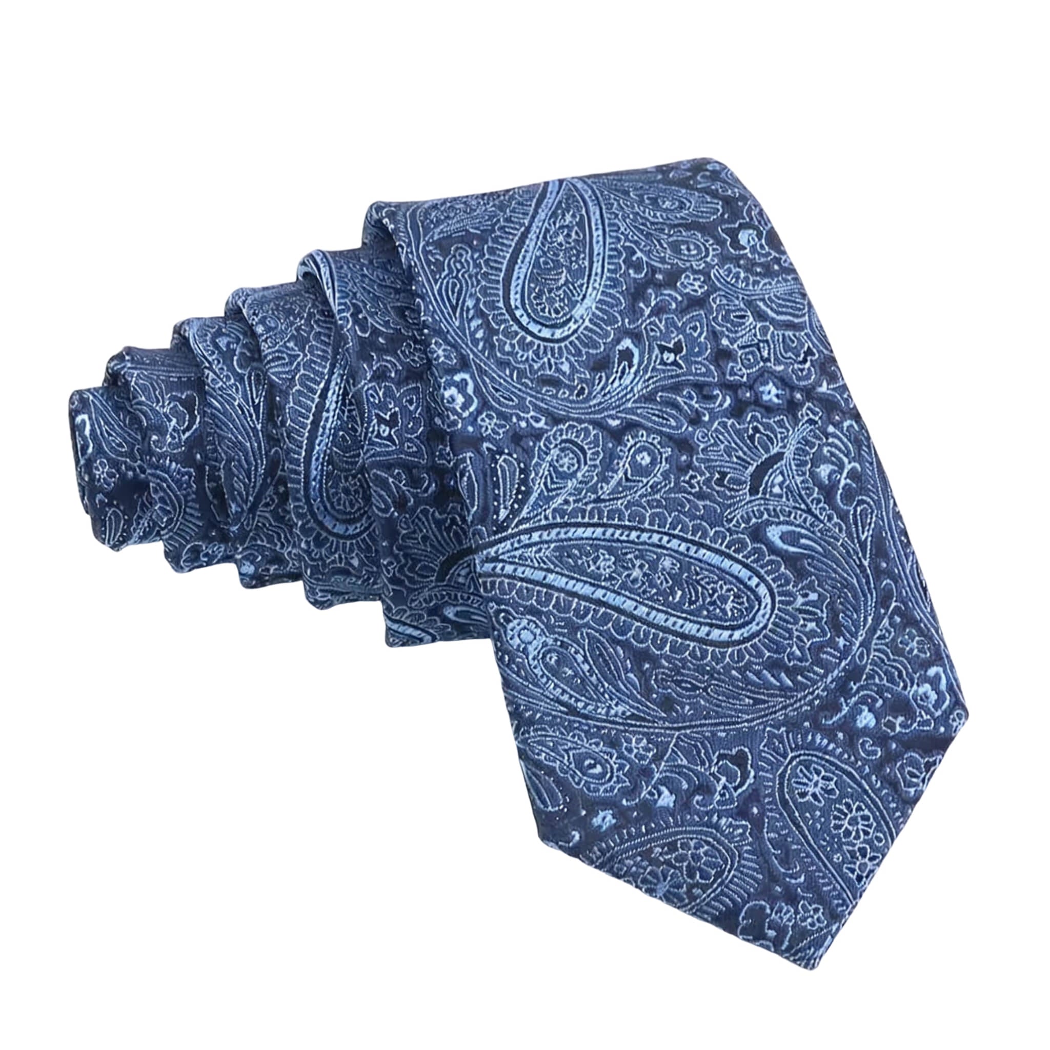 Navy Blue Light Blue Paisley Necktie