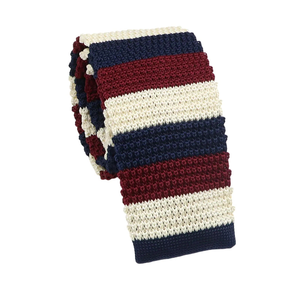 Off White Navy Blue Striped Necktie