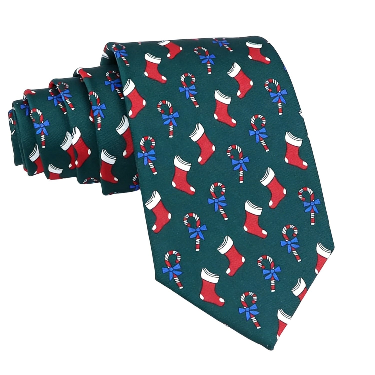 Green With Red Stockings And Canes Necktie